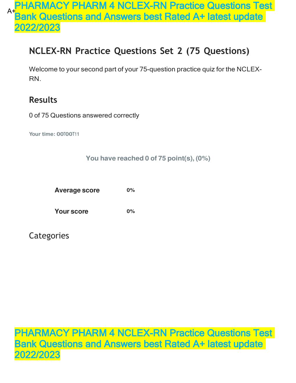 Preview page 3 of PHARMACY PHARM 4 NCLEX-RN Practice Questions Test Bank  SETS 1-12