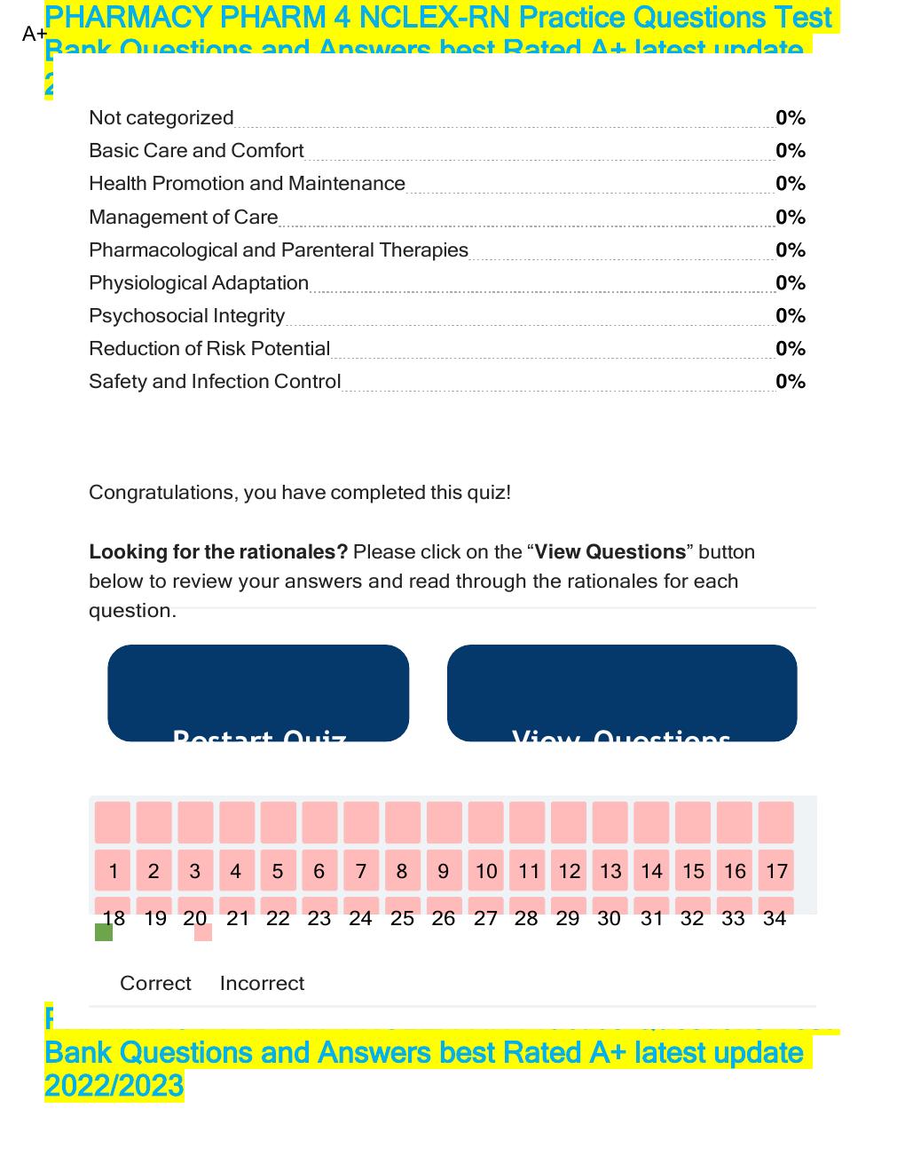 Preview page 4 of PHARMACY PHARM 4 NCLEX-RN Practice Questions Test Bank  SETS 1-12