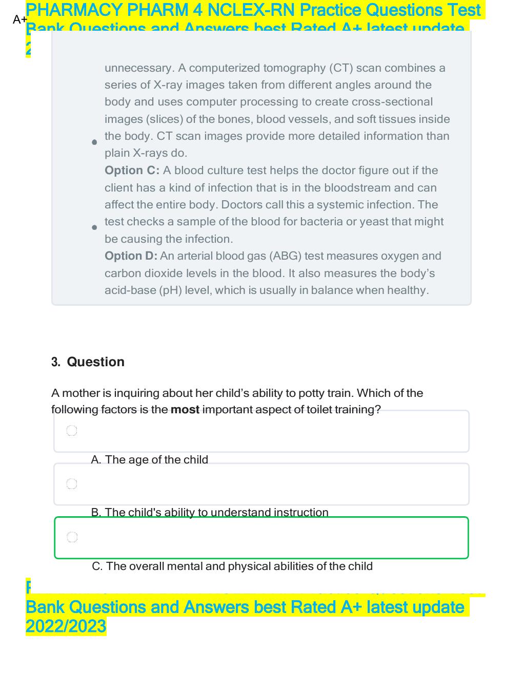 Preview page 8 of PHARMACY PHARM 4 NCLEX-RN Practice Questions Test Bank  SETS 1-12