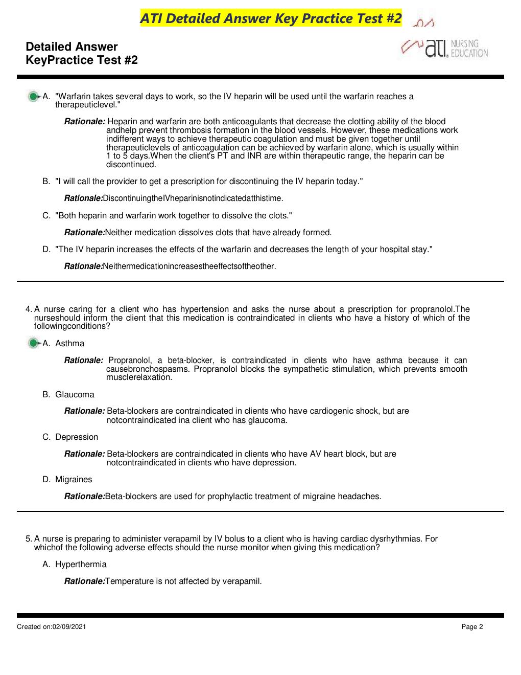 Preview page 2 of ATI Detailed Answer Key Practice Test #2 Latest Updates A Grade Question And Answers 100% Verified
