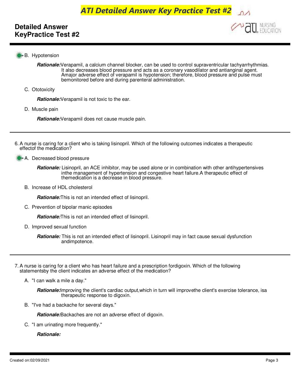 Preview page 3 of ATI Detailed Answer Key Practice Test #2 Latest Updates A Grade Question And Answers 100% Verified