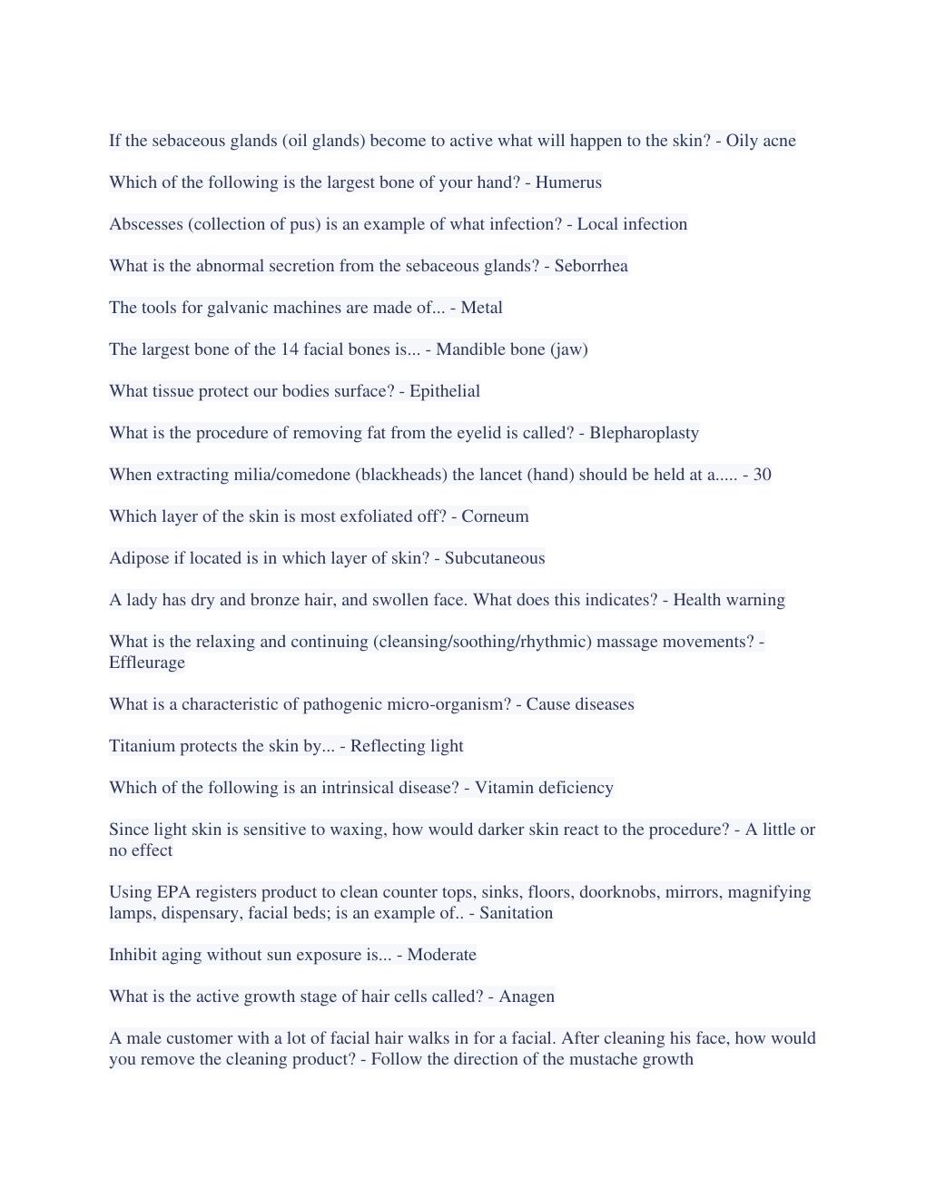Preview page 2 of PSI esthetics written exam With Complete Solution