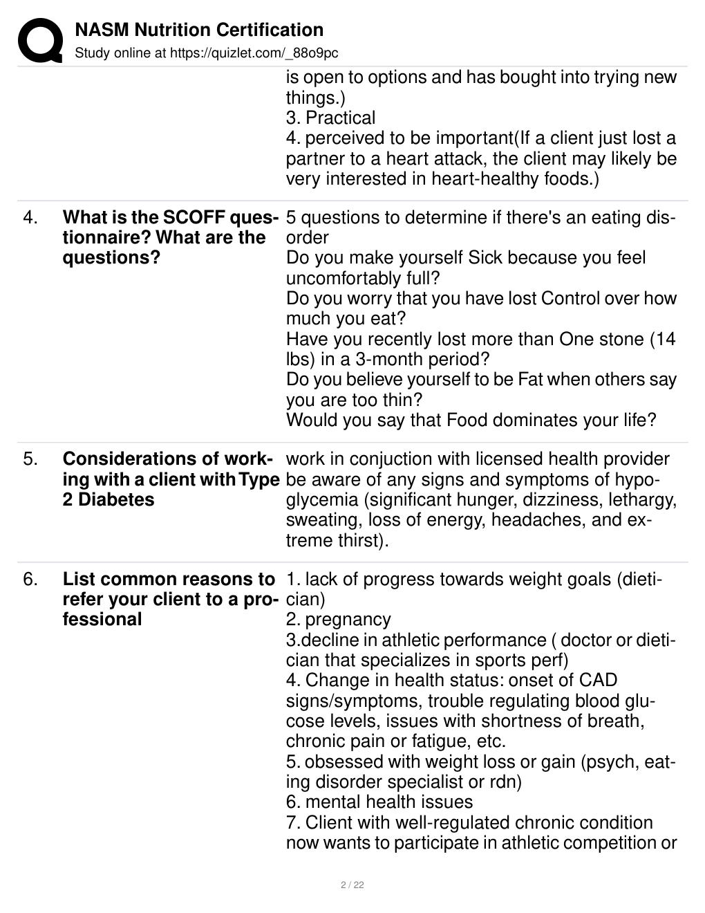 Preview page 2 of NASM Nutrition Certification Exam Latest Update