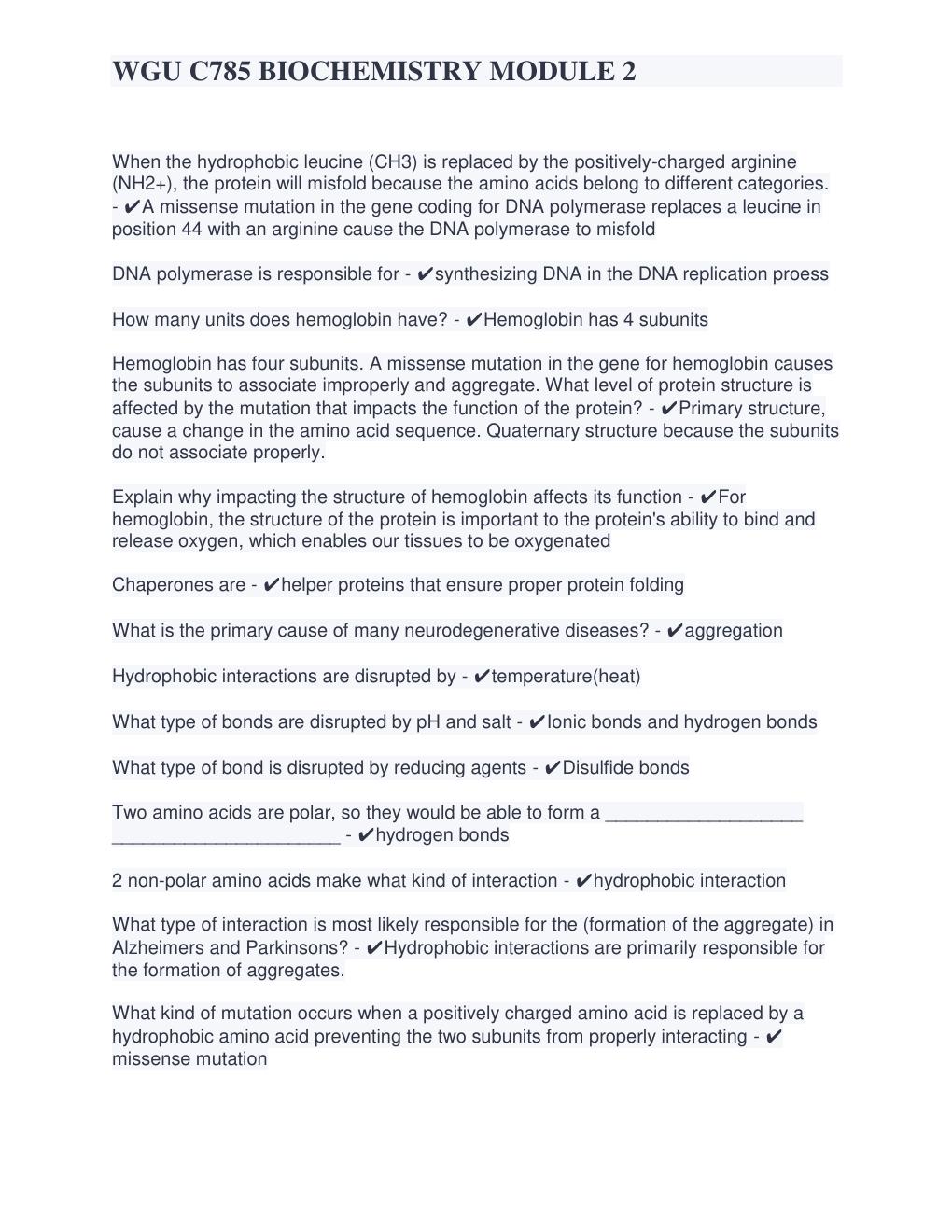 Preview page 3 of WGU C785 BIOCHEMISTRY MODULE 2 2023 13