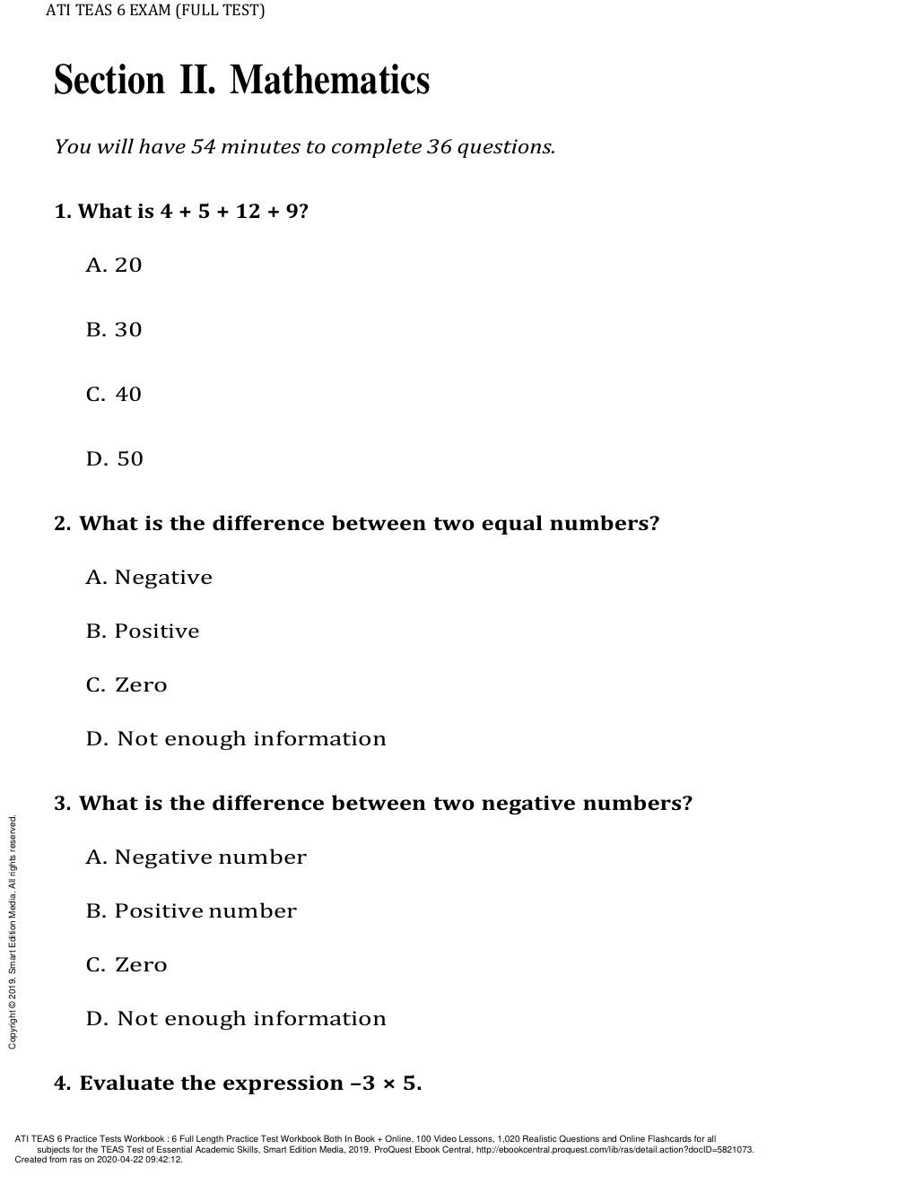 Preview page 2 of ATI TEAS 7 (FULL TEST) ALL 4 SECTIONS 2022