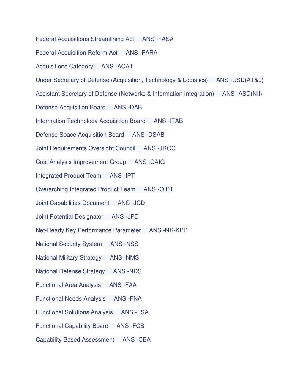 Preview page 3 of DEFENSE ACQUISITIONS 101 ACRONYMS (DAWIA) AND THEIR FULL NAMES.
