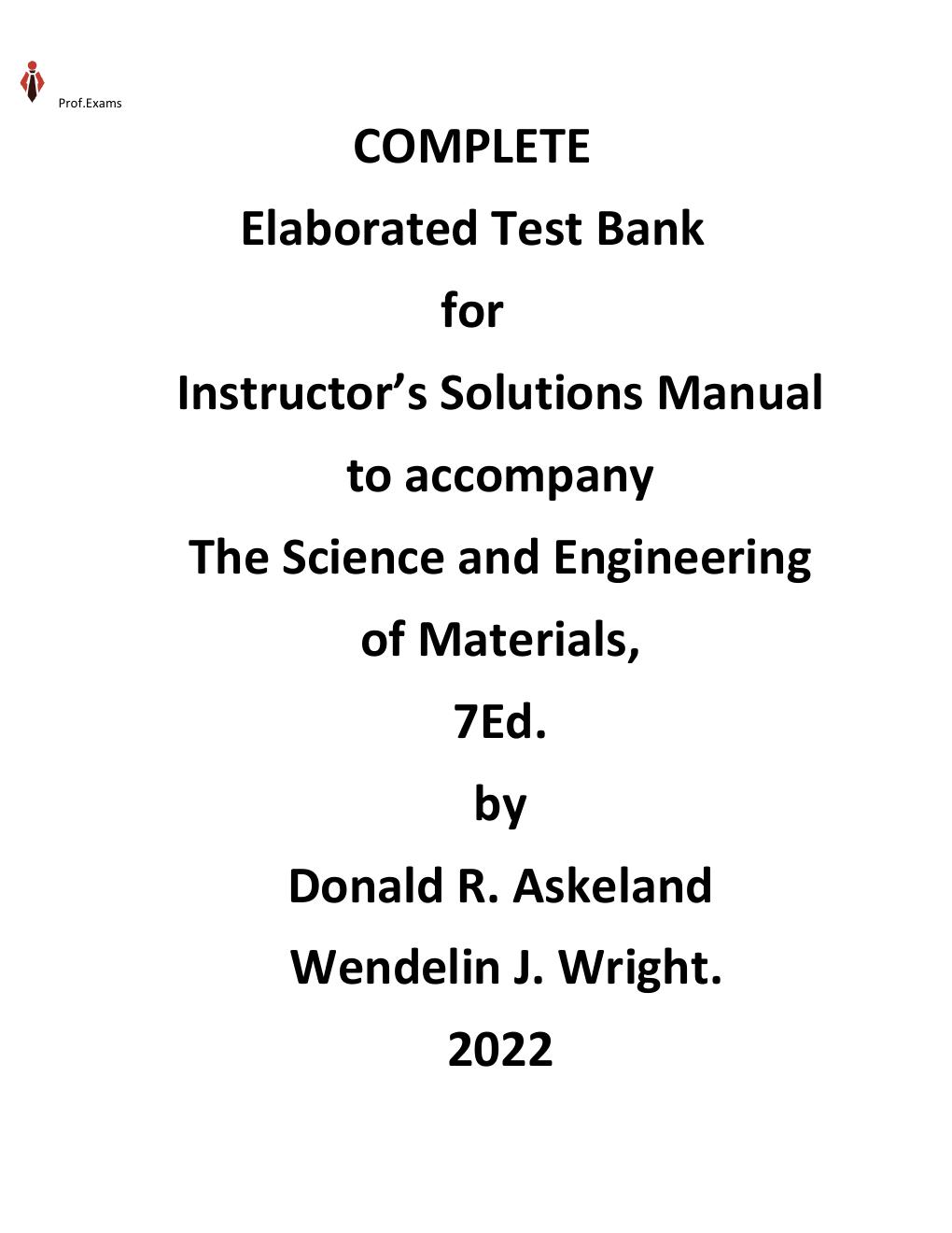 Preview page 2 of Solutions Manual for The Science and Engineering of Materials, 7th Edition by Donald R. Askeland & Wendelin J. Wright