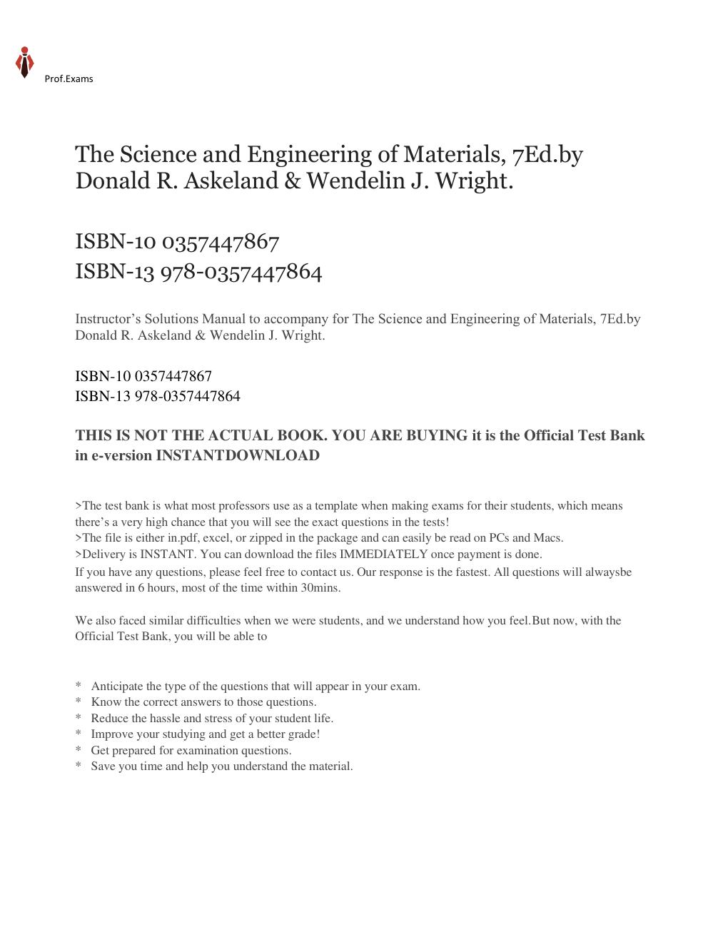 Preview page 3 of Solutions Manual for The Science and Engineering of Materials, 7th Edition by Donald R. Askeland & Wendelin J. Wright