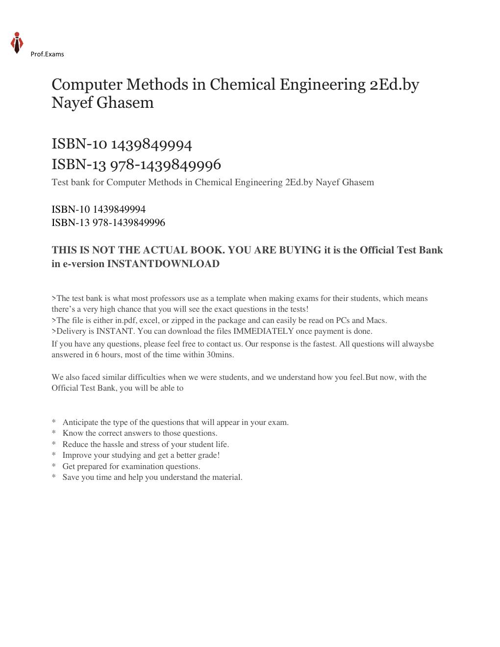 Preview page 3 of Test Bank for Computer Methods in Chemical Engineering 2nd Edition by Nayef Ghasem. ALL Chapters(1-9)