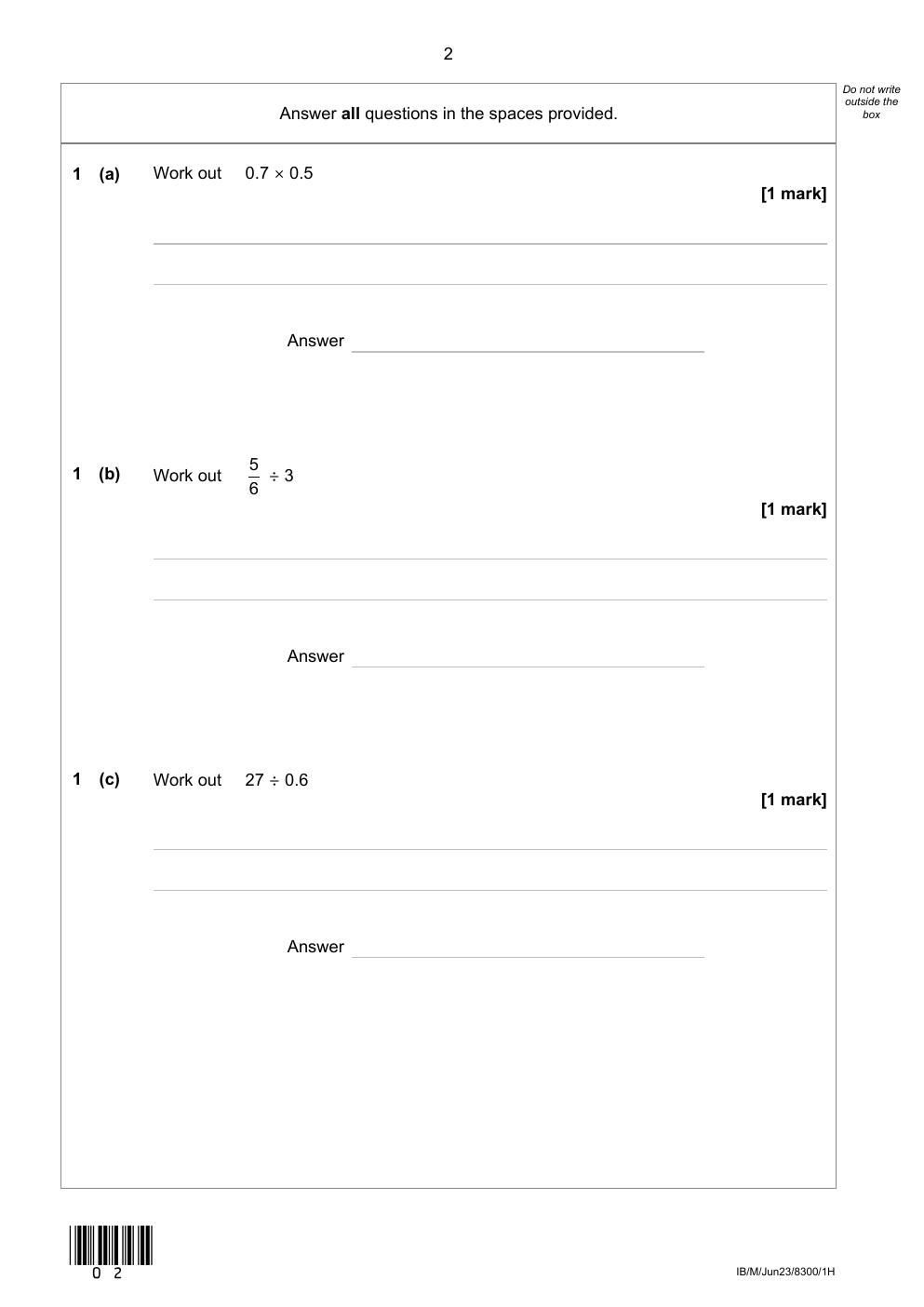 Preview page 2 of AQA GCSE 2023 JUNE MATHS HIGHER PAPER 1