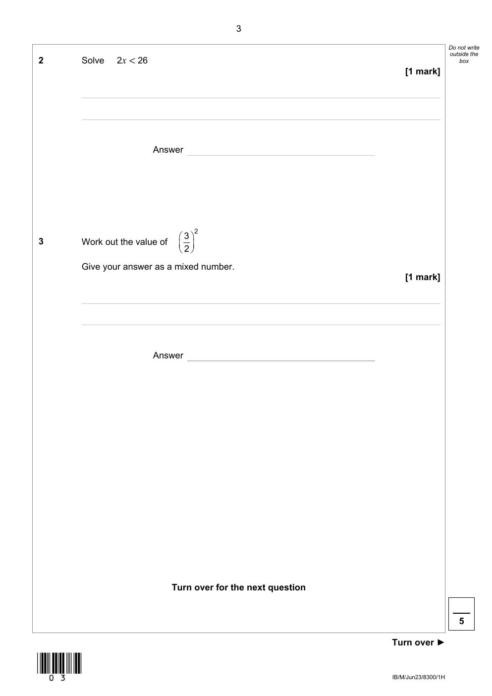 Preview page 3 of AQA GCSE 2023 JUNE MATHS HIGHER PAPER 1