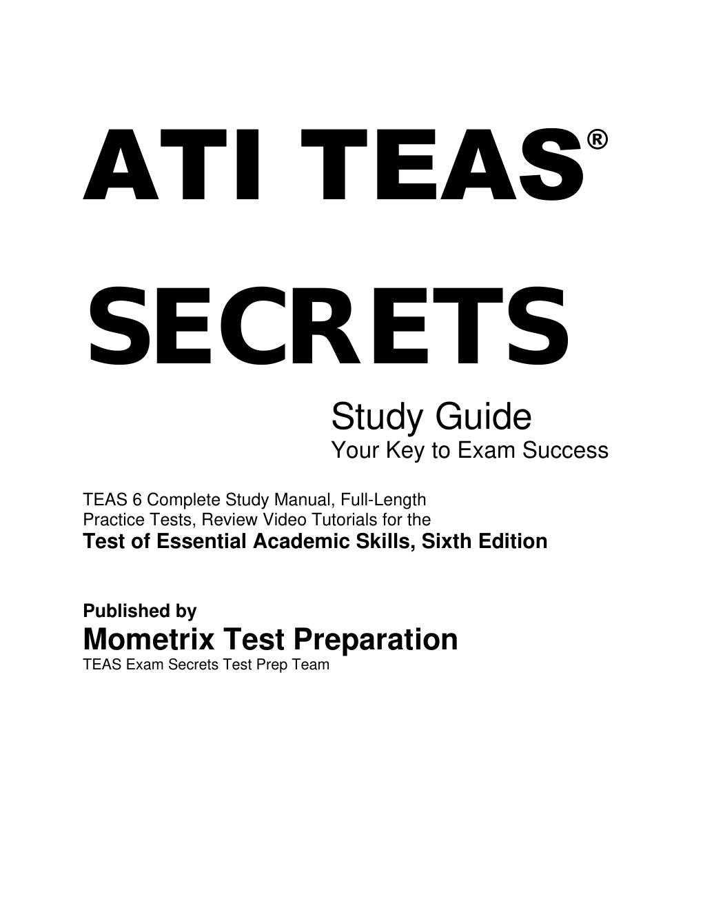 Preview page 3 of ATI TEAS 6 Study Manual, Full-Length Practice Tests, Tutorials for the Test of Essential Academic Skills, Sixth Edition