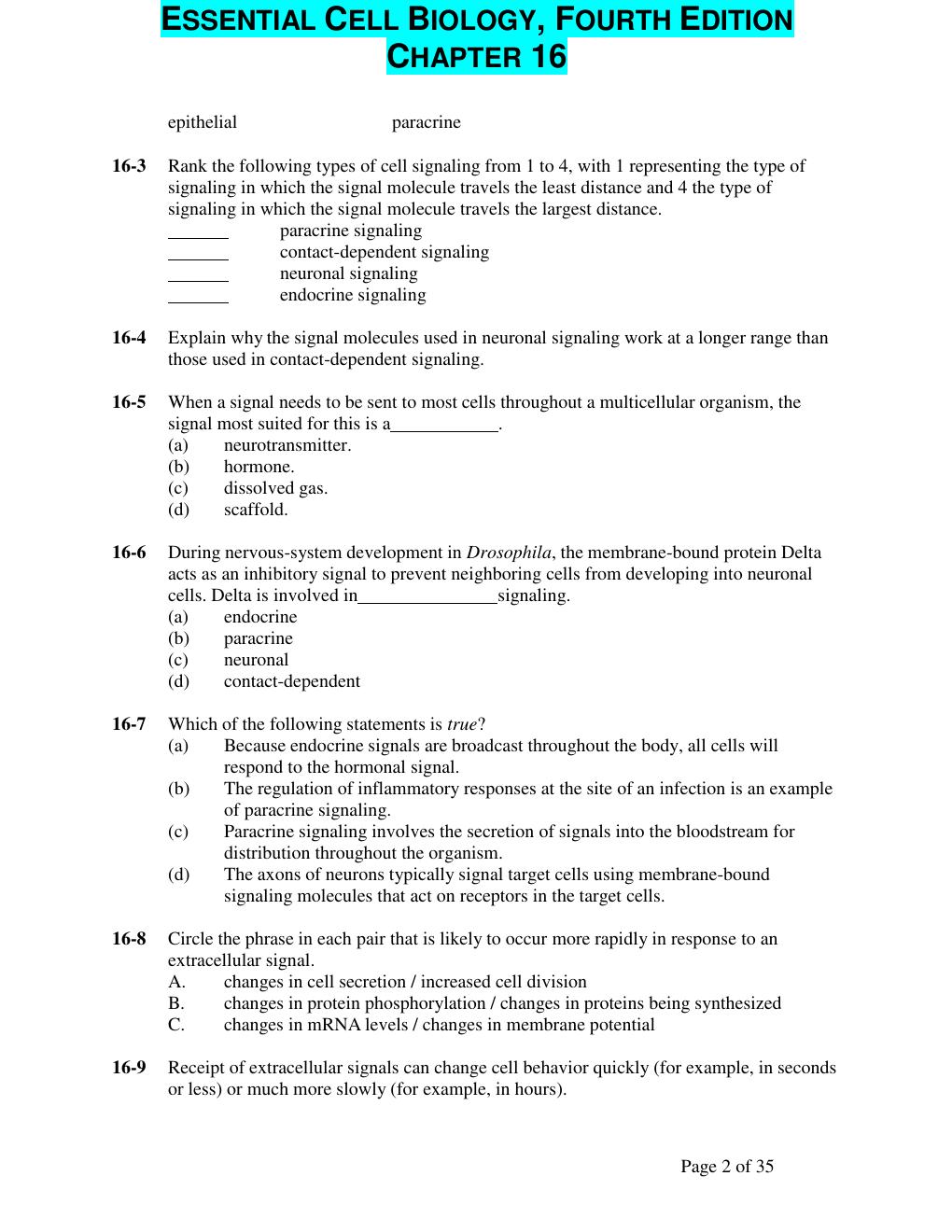 Preview page 2 of BIOL 3350 ESSENTIAL CELL BIOLOGY, FOURTH EDITION CHAPTER 16