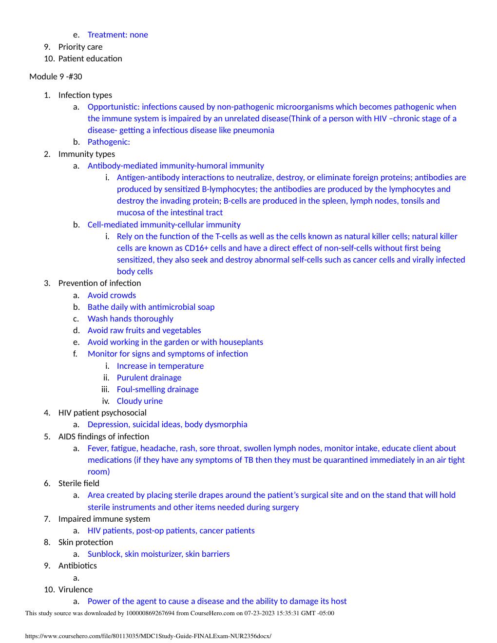 Preview page 2 of MDC1 Final exam TOTAL questions- NUR 2356
