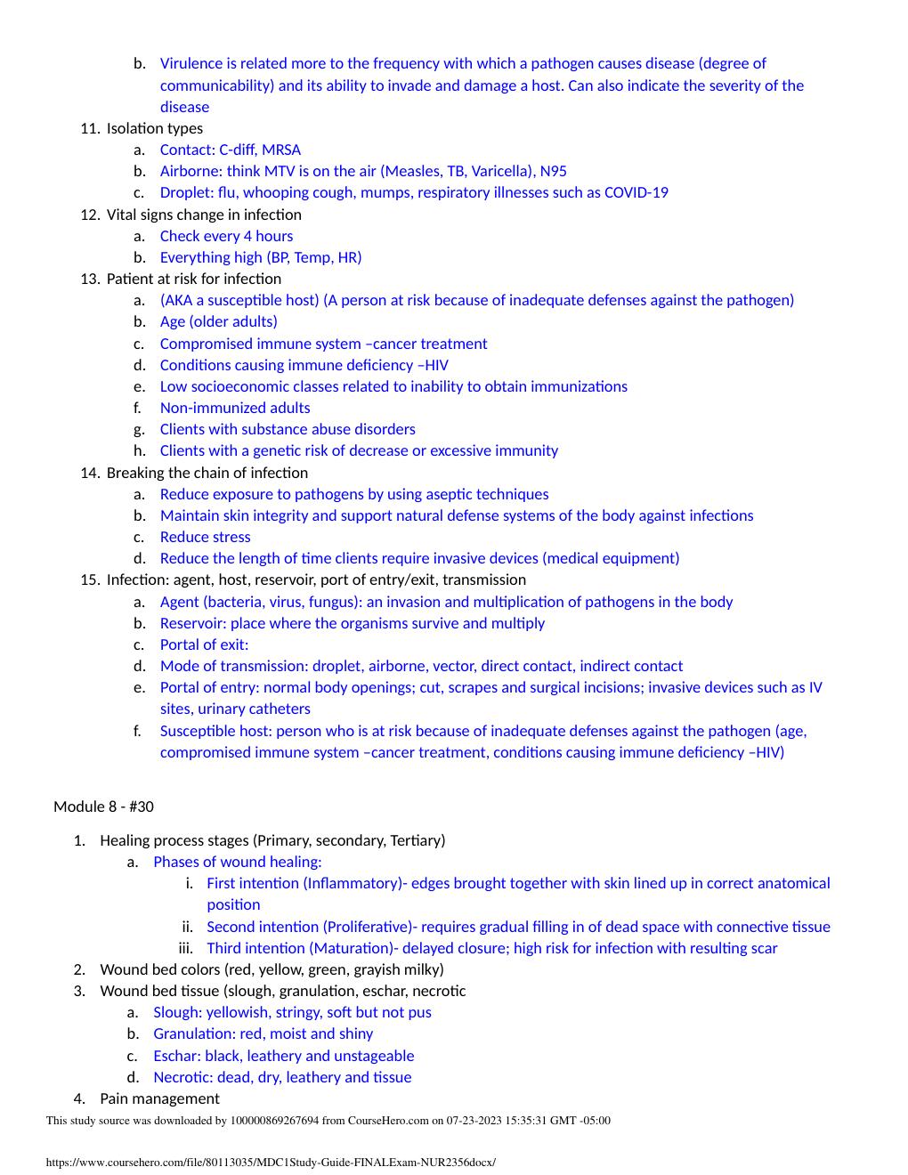 Preview page 3 of MDC1 Final exam TOTAL questions- NUR 2356
