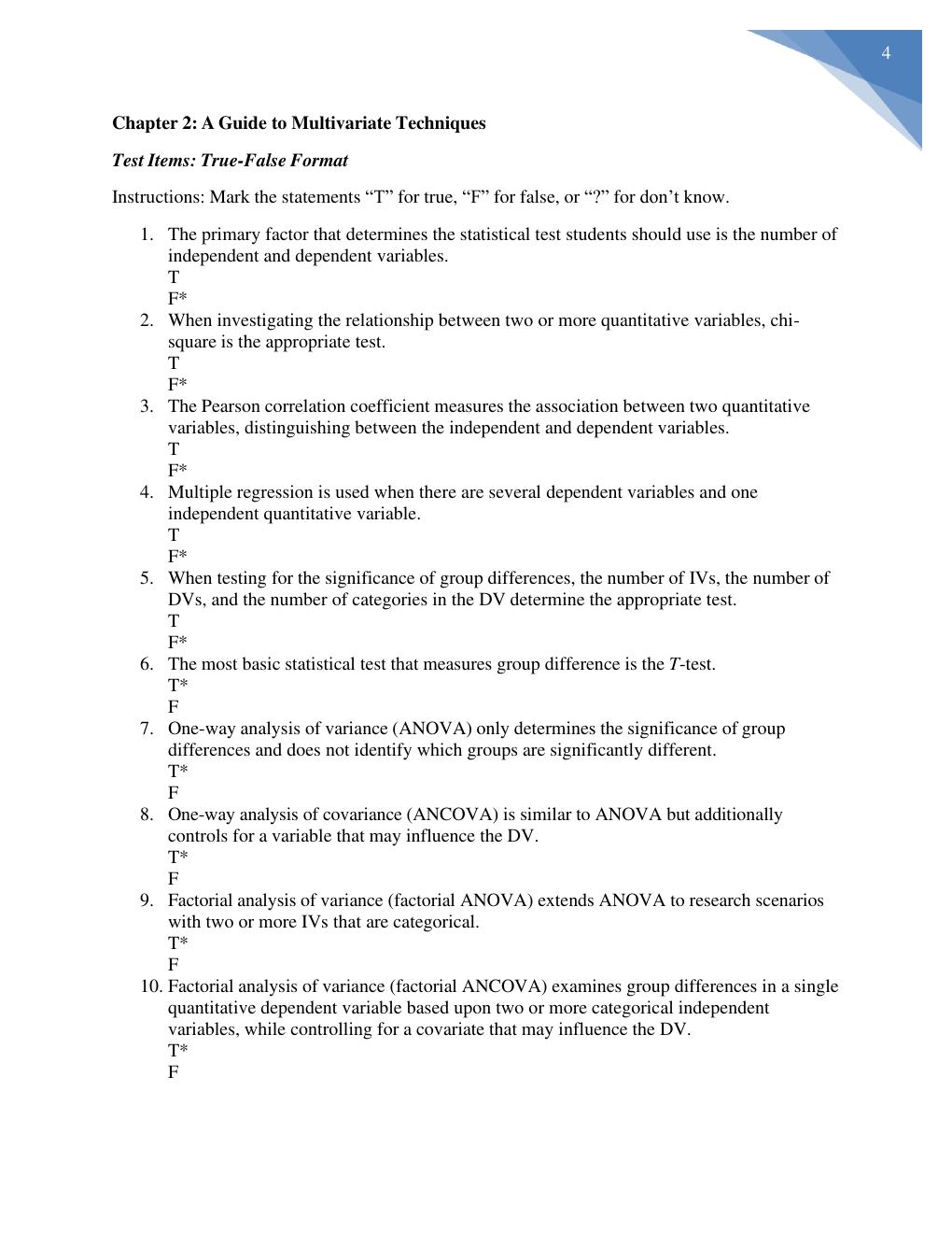 Preview page 4 of TEST BANK for Advanced and Multivariate Statistical Methods, 6th Edition By Craig Mertler | All Chapters 1-11