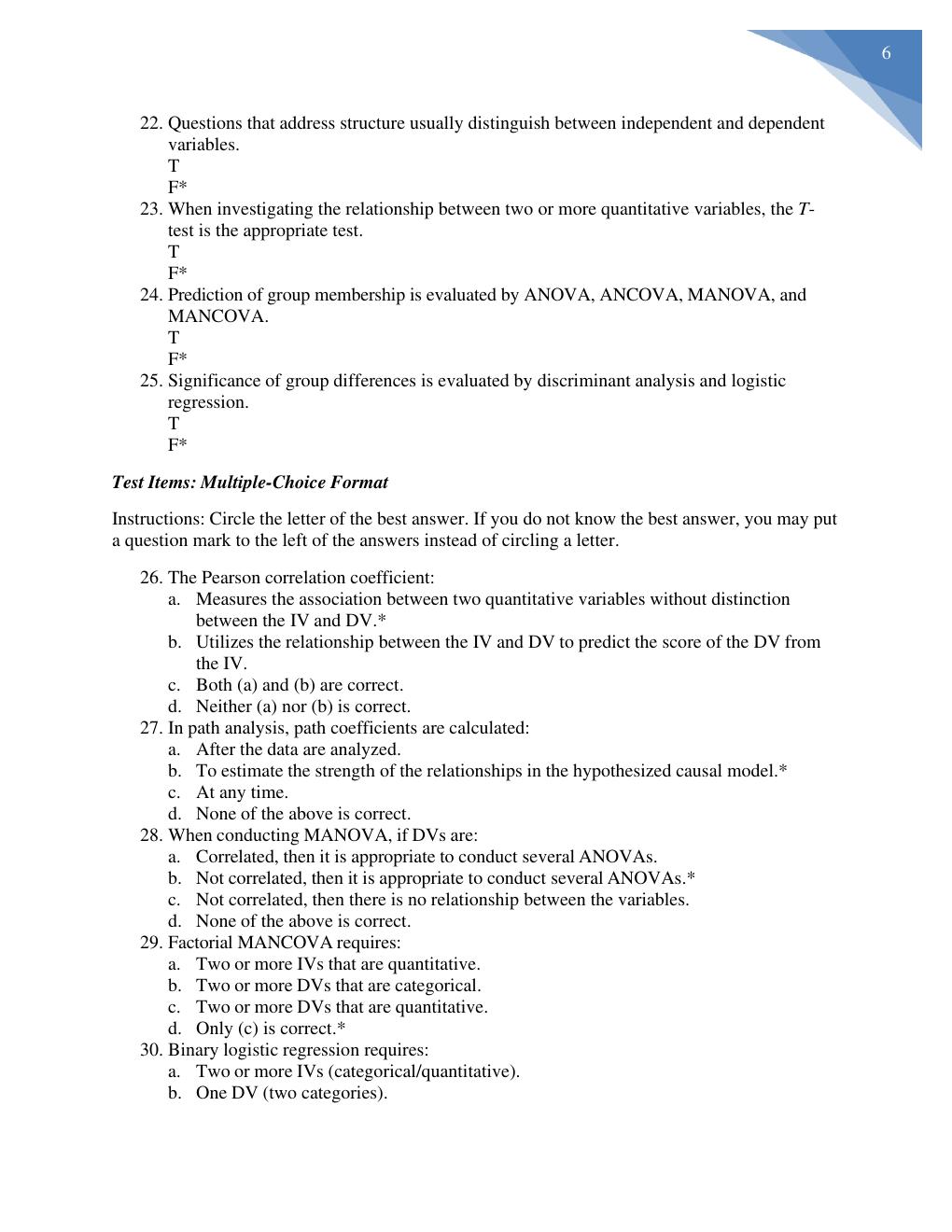 Preview page 6 of TEST BANK for Advanced and Multivariate Statistical Methods, 6th Edition By Craig Mertler | All Chapters 1-11