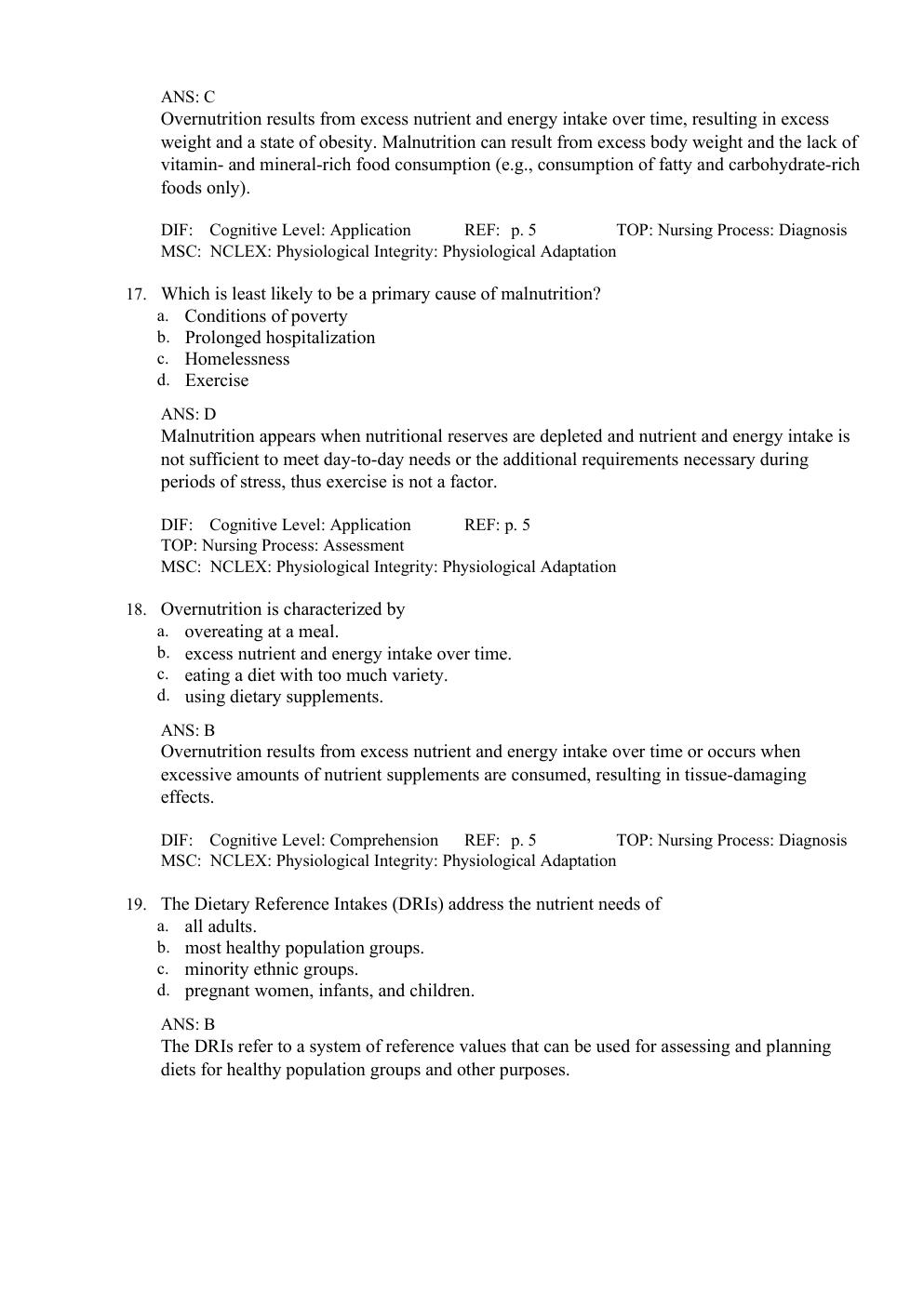 Preview page 7 of Test Bank For Basic Nutrition Diet Therapy 16th edition by Staci Nix MS, RD, CD