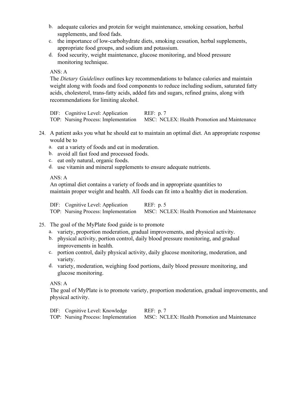 Preview page 9 of Test Bank For Basic Nutrition Diet Therapy 16th edition by Staci Nix MS, RD, CD