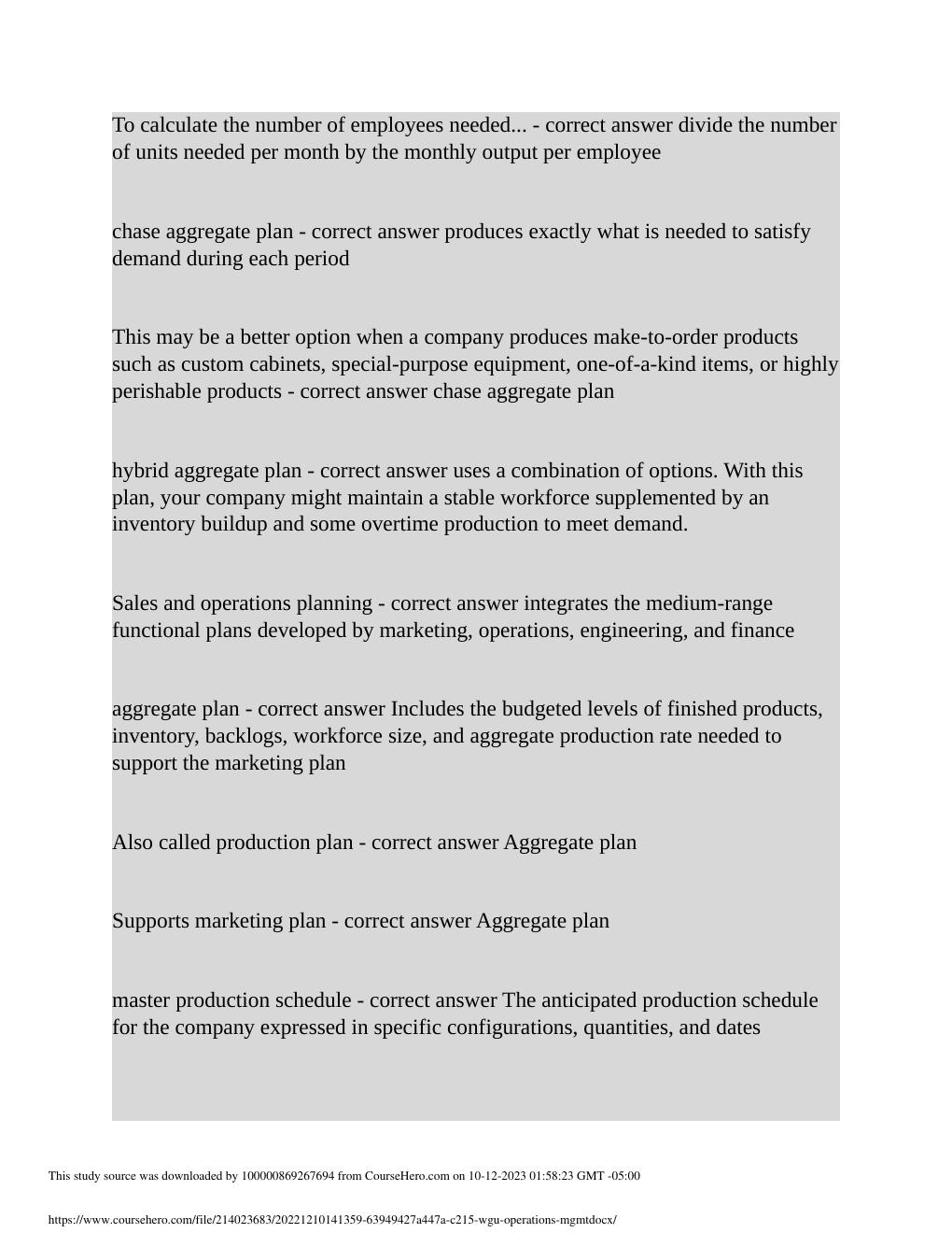 Preview page 2 of C215 WGU Operations Mgmt.- Post Exam correctlyanswered 2023