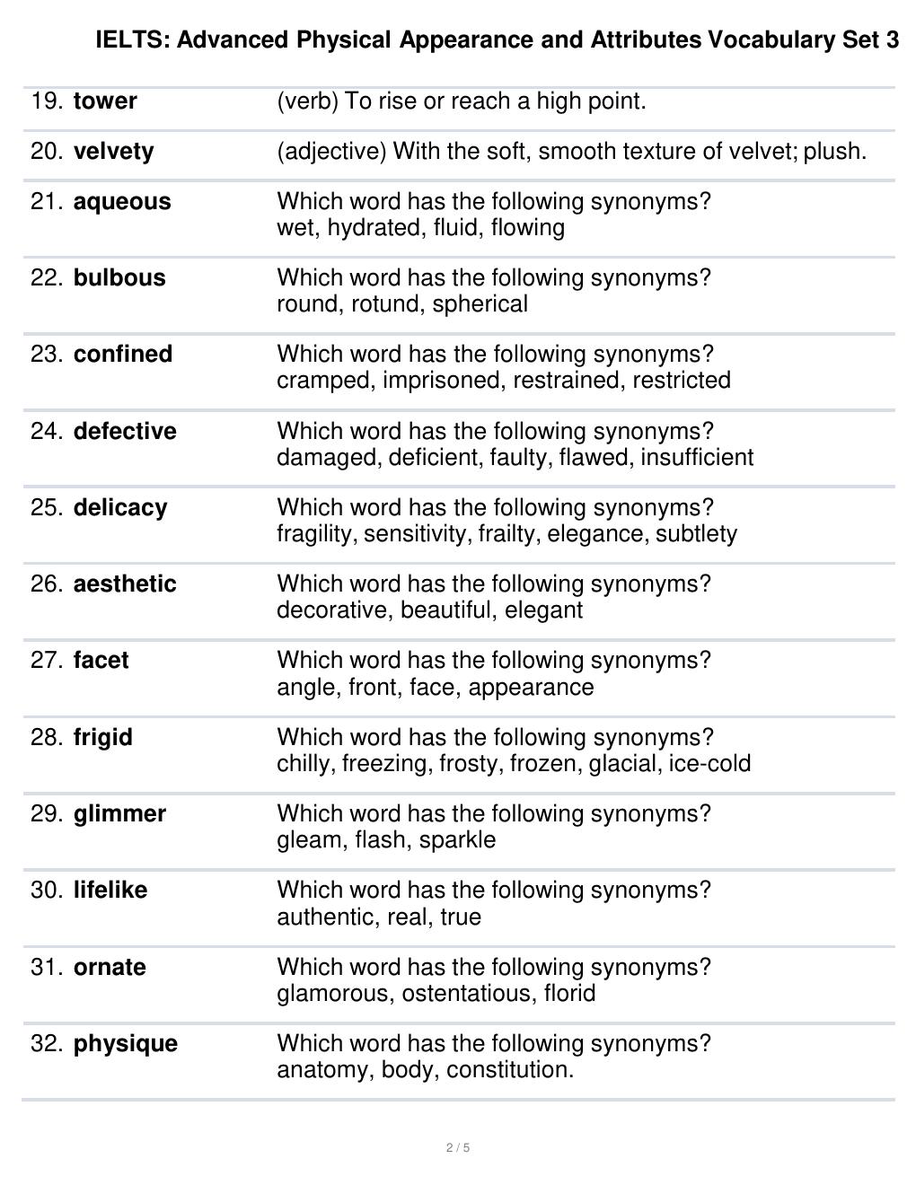 Preview page 3 of IELTS: Advanced Physical Appearance and Attributes Vocabulary Set 3