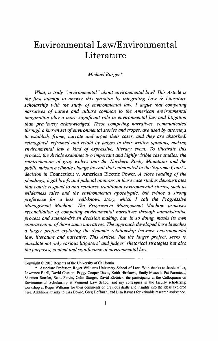 Preview page 2 of Environmental Law / Environmental Literature Michael Burger