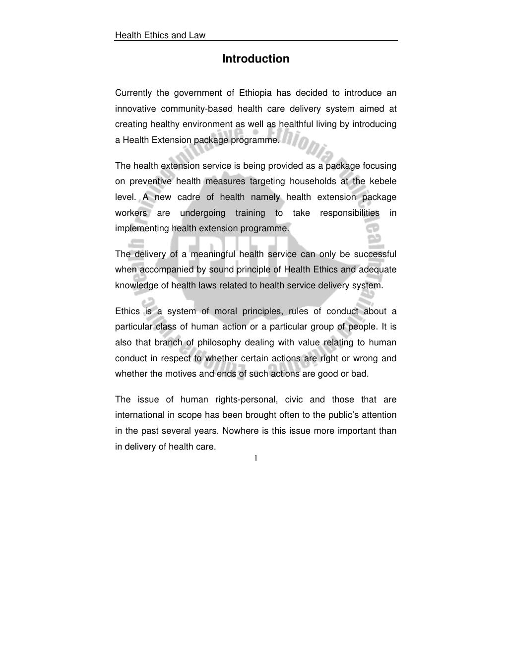 Preview page 5 of Health Ethics and Law For Health Extension Workers LECTURE NOTES