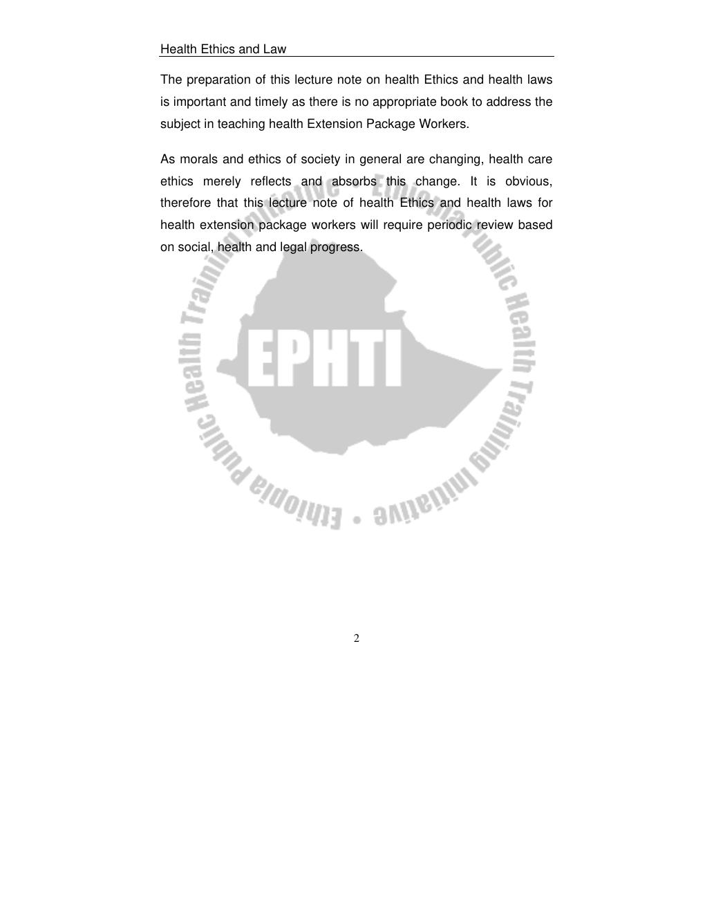 Preview page 6 of Health Ethics and Law For Health Extension Workers LECTURE NOTES