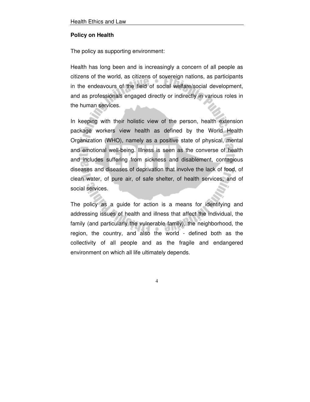 Preview page 8 of Health Ethics and Law For Health Extension Workers LECTURE NOTES