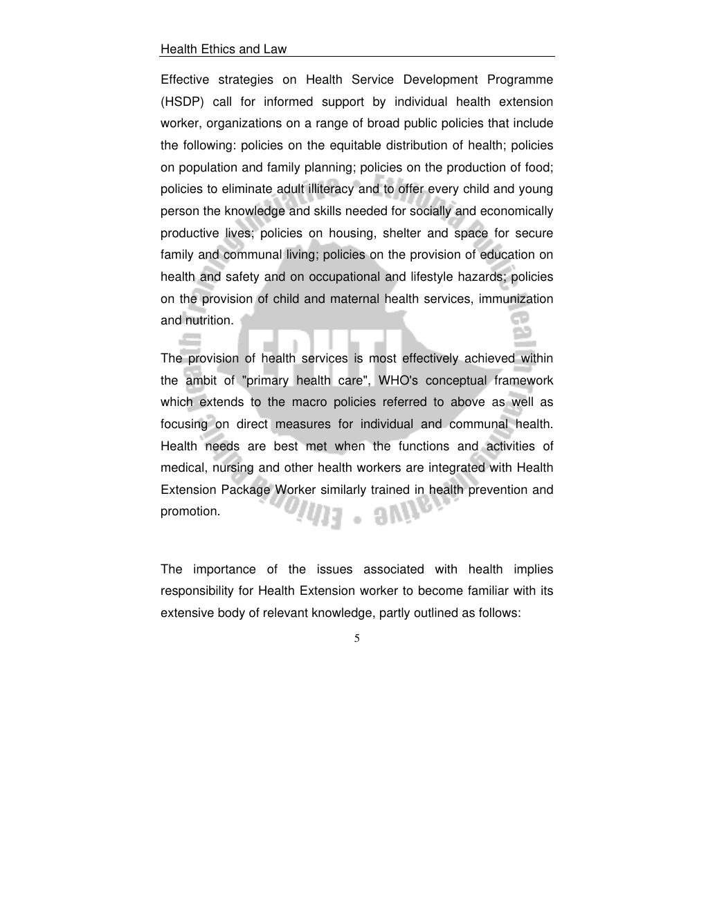 Preview page 9 of Health Ethics and Law For Health Extension Workers LECTURE NOTES