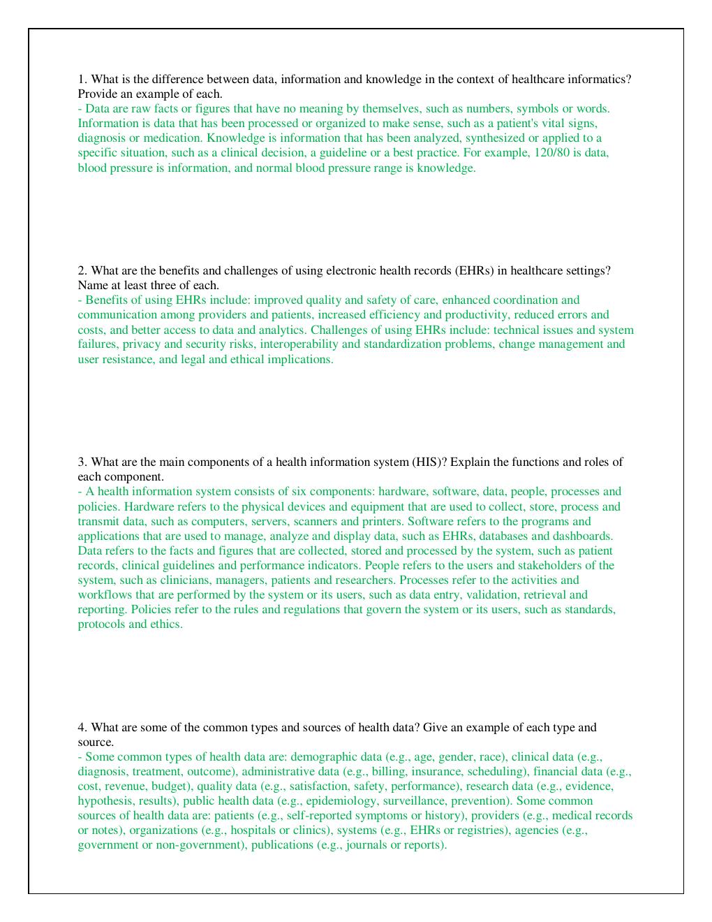 Preview page 2 of NR 706 HEALTHCARE INFORMATICS & INFORMATION SYSTEMS COMPLETED EXAM 2023