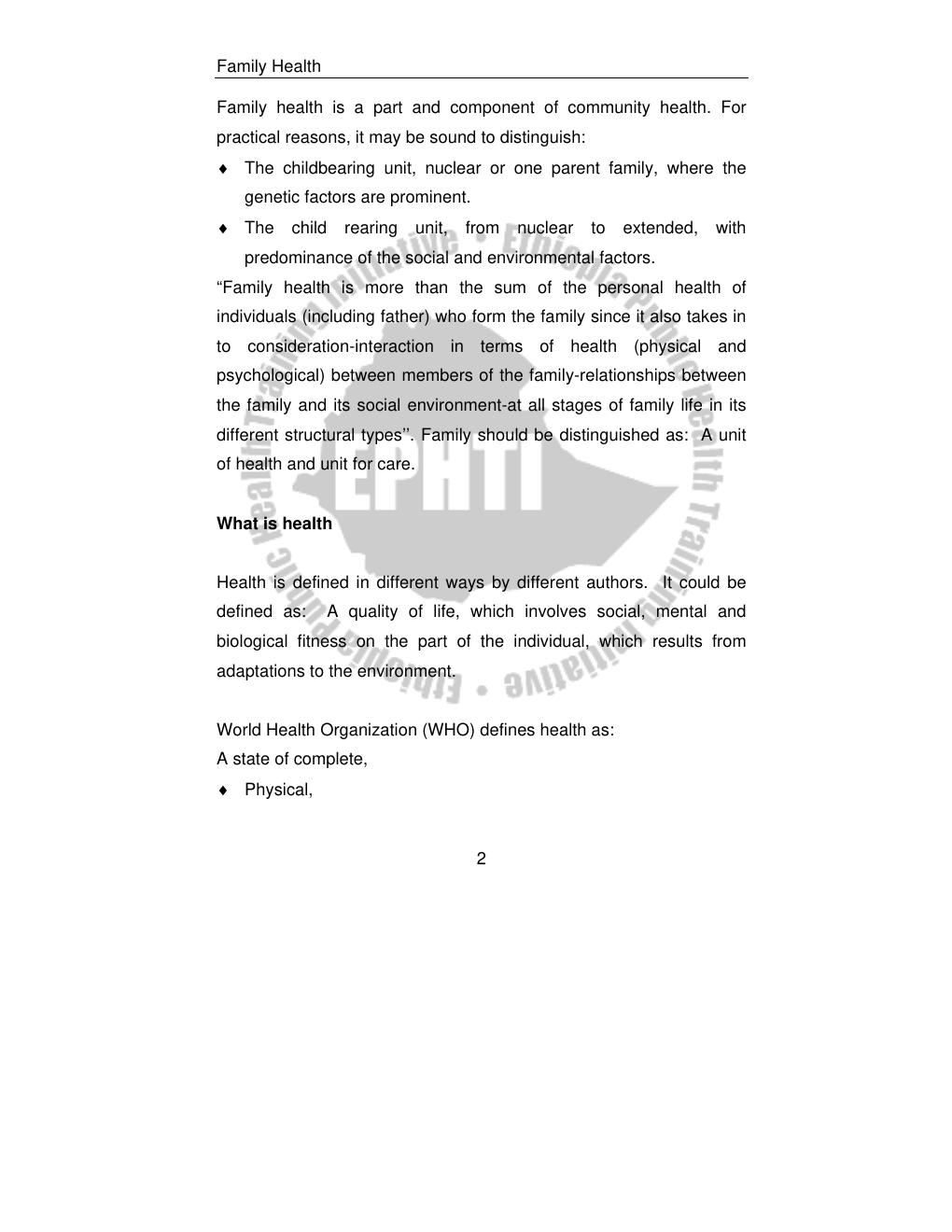 Preview page 4 of Family Health For Health Extension Workers LECTURE NOTES