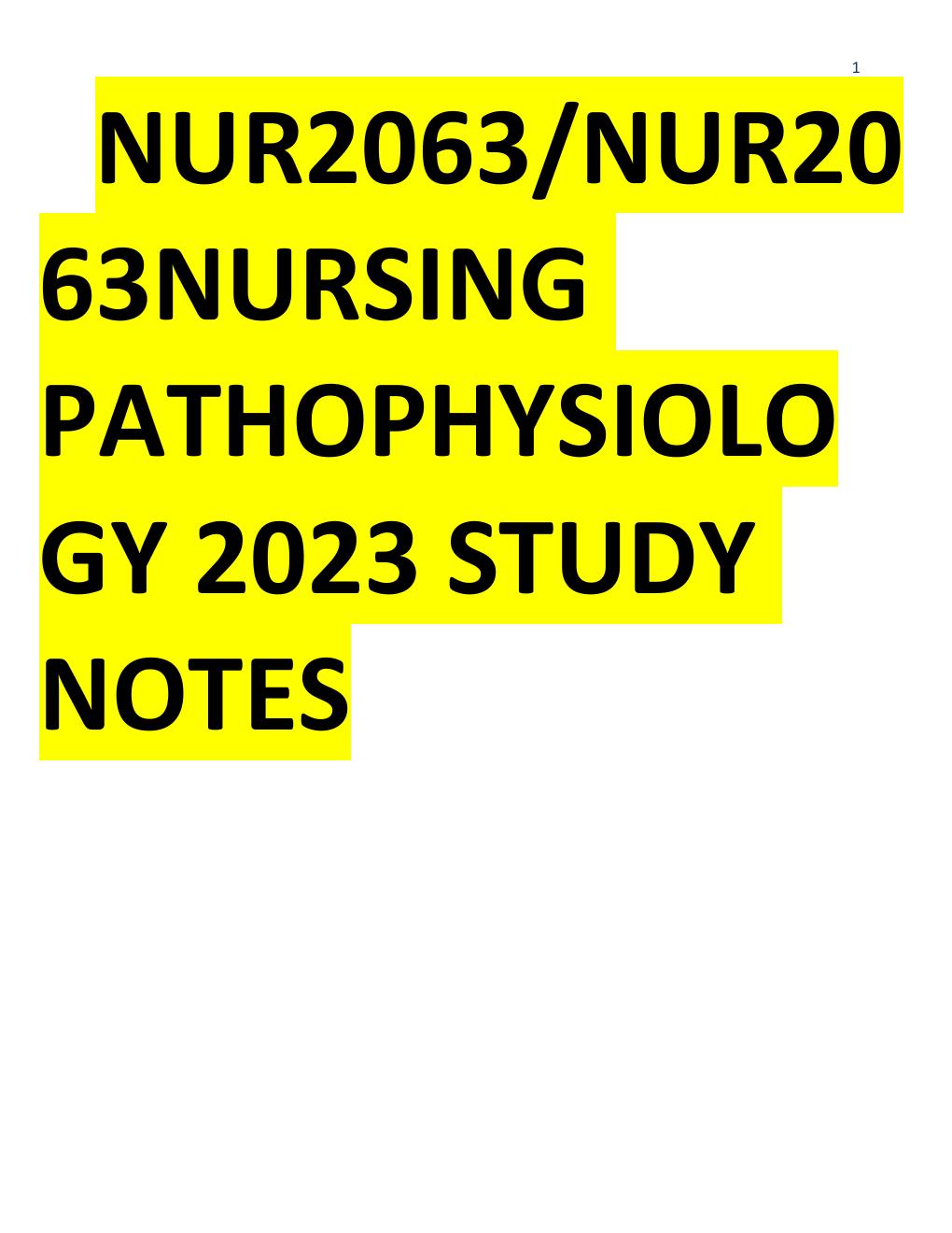 Preview page 2 of NUR2063NURSING PATHOPHYSIOLOGY 2023 STUDY NOTES