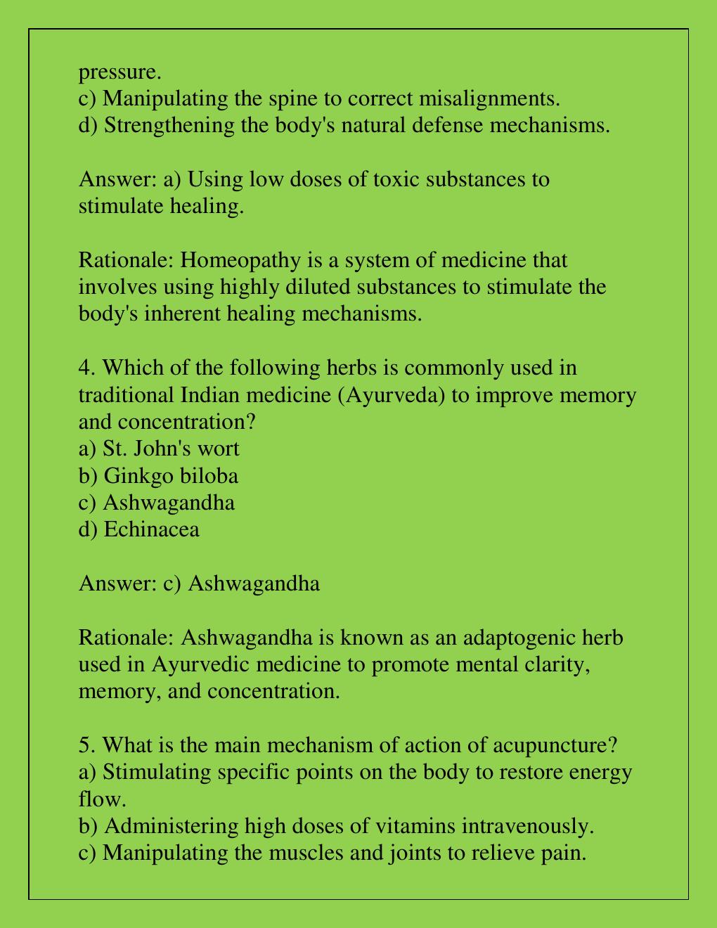 Preview page 3 of NGR6168 COMPLEMENTARY & ALTERNATIVE MEDICINE LATEST EXAM WITH RATIONALES 2024