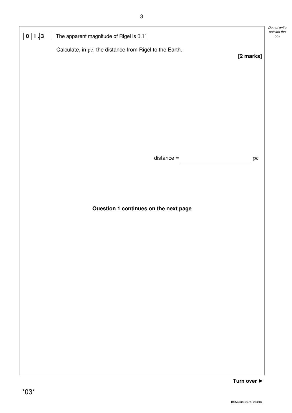 Preview page 3 of 2023 AQA A-level PHYSICS 7408/3BA Paper 3 Section B Astrophysics Question Paper & Mark scheme (Merged) June 2023 [VERIFI
