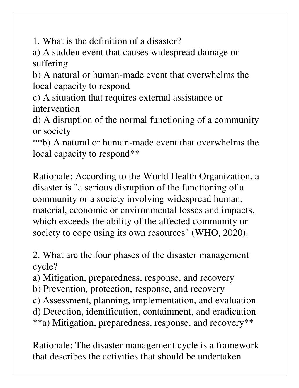Preview page 2 of DISASTER PREPAREDNESS  MODULE 1 - 3 PRACTICE QUIZZES Q & A 2024