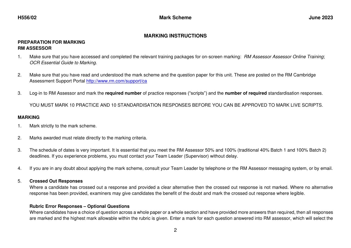 Preview page 3 of GCE Physics A H556/02: Exploring physics A Level Mark Scheme for June 2023