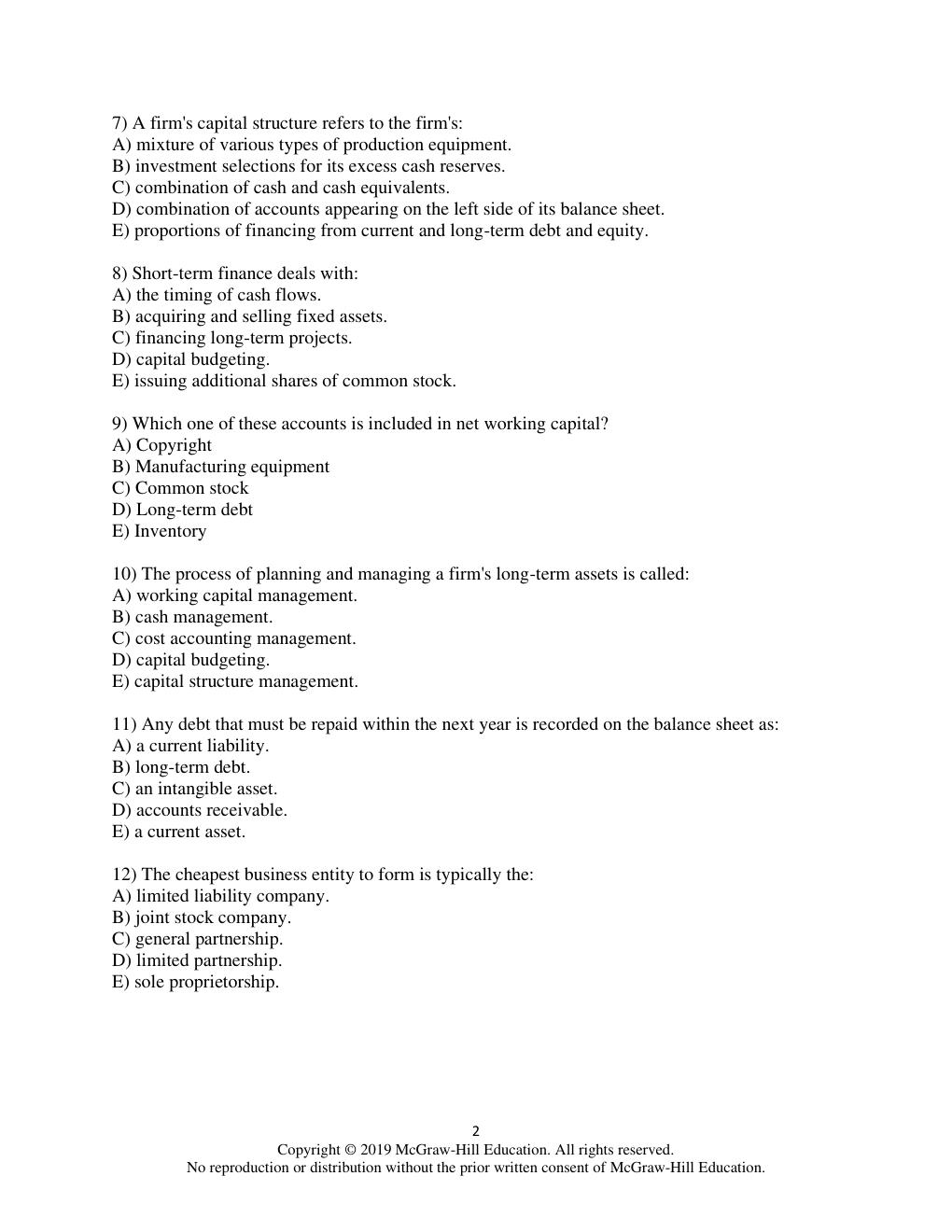 Preview page 2 of Corporate Finance 12th Edition Ross Test Bank