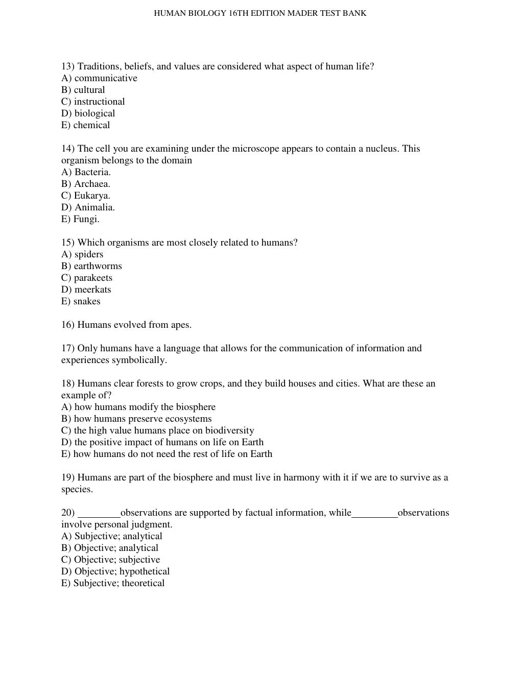 Preview page 3 of Test Bank for Human Biology 16th Edition bySylvia S. Mader, Michael Windelspecht