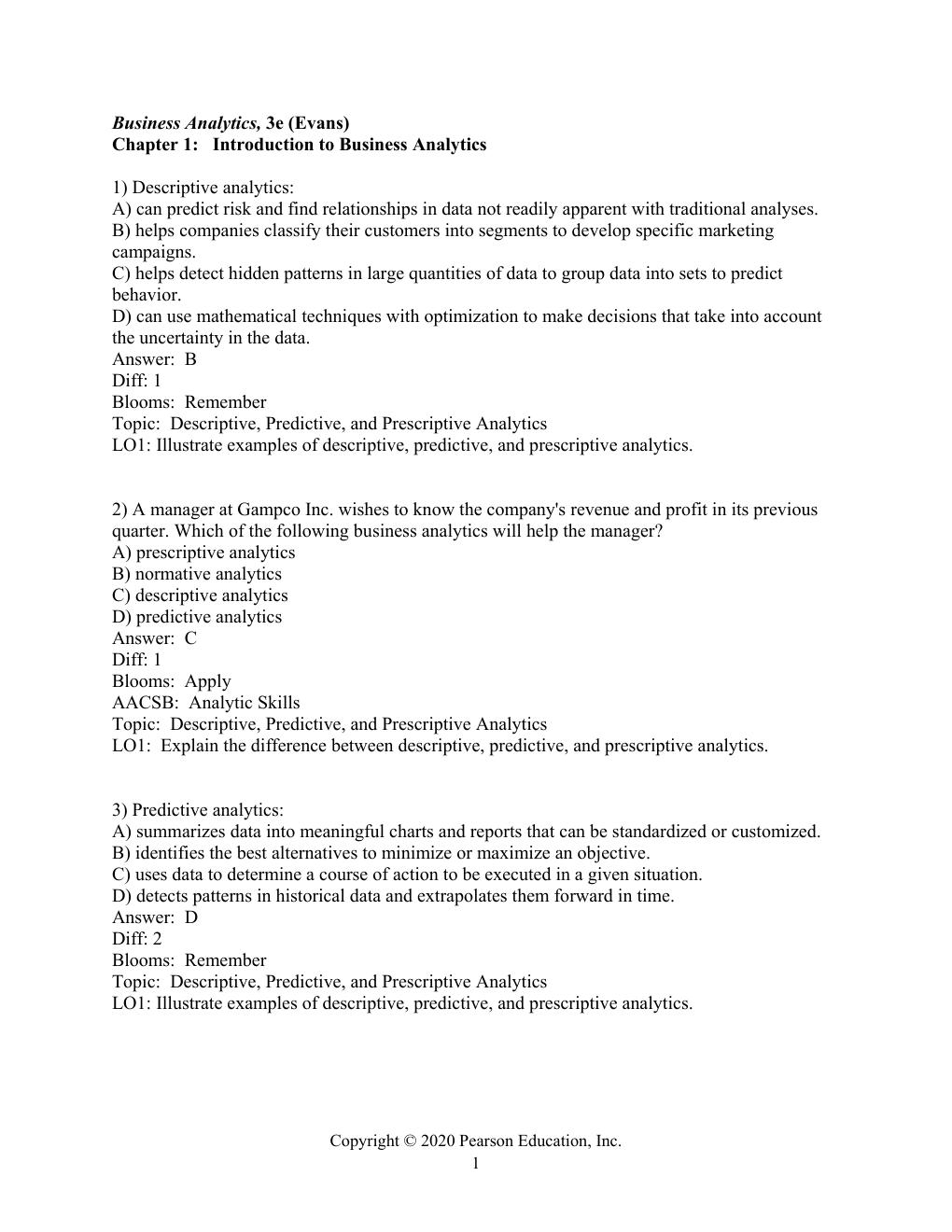 Preview page 2 of Test Bank For Business Analytics 3rd Edition By James Evans