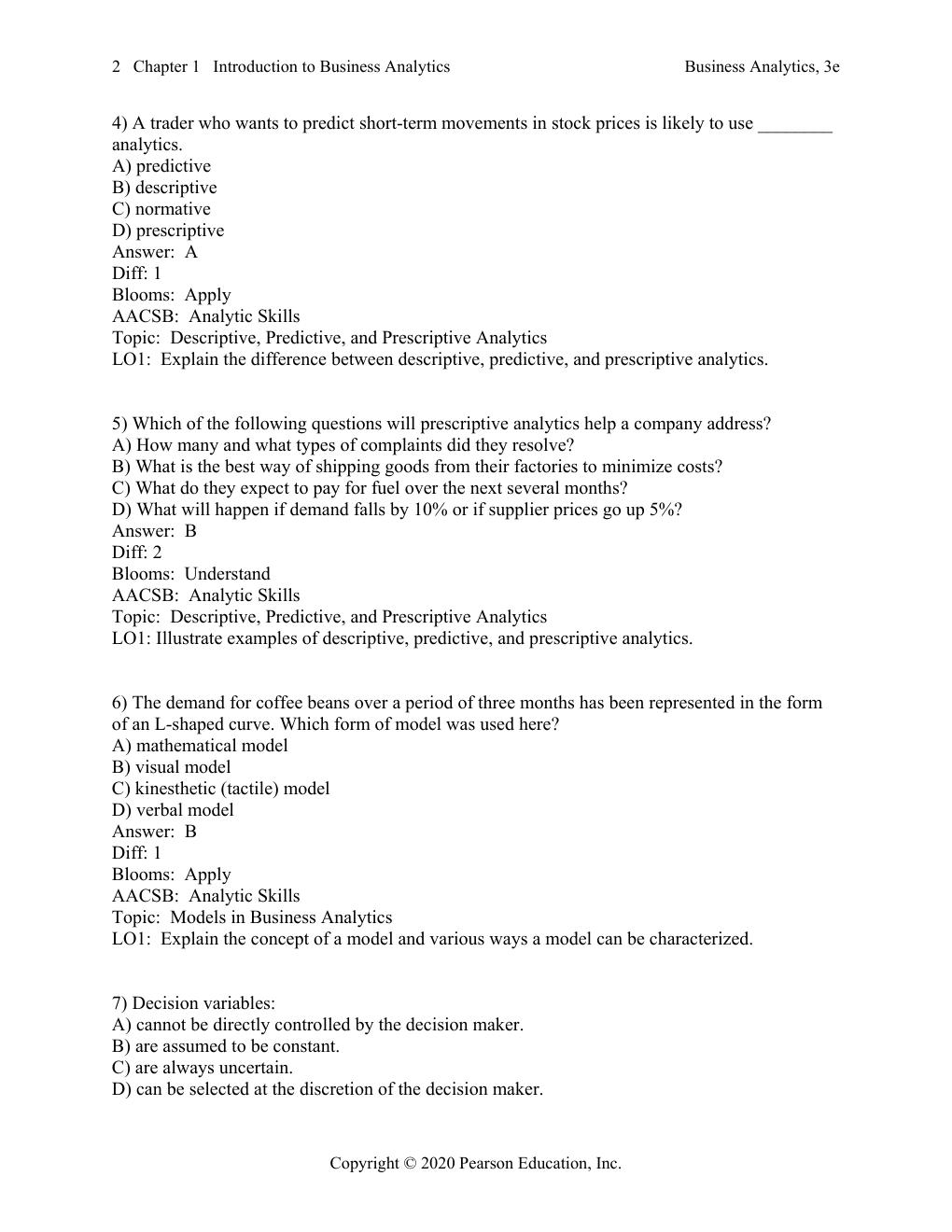 Preview page 3 of Test Bank For Business Analytics 3rd Edition By James Evans