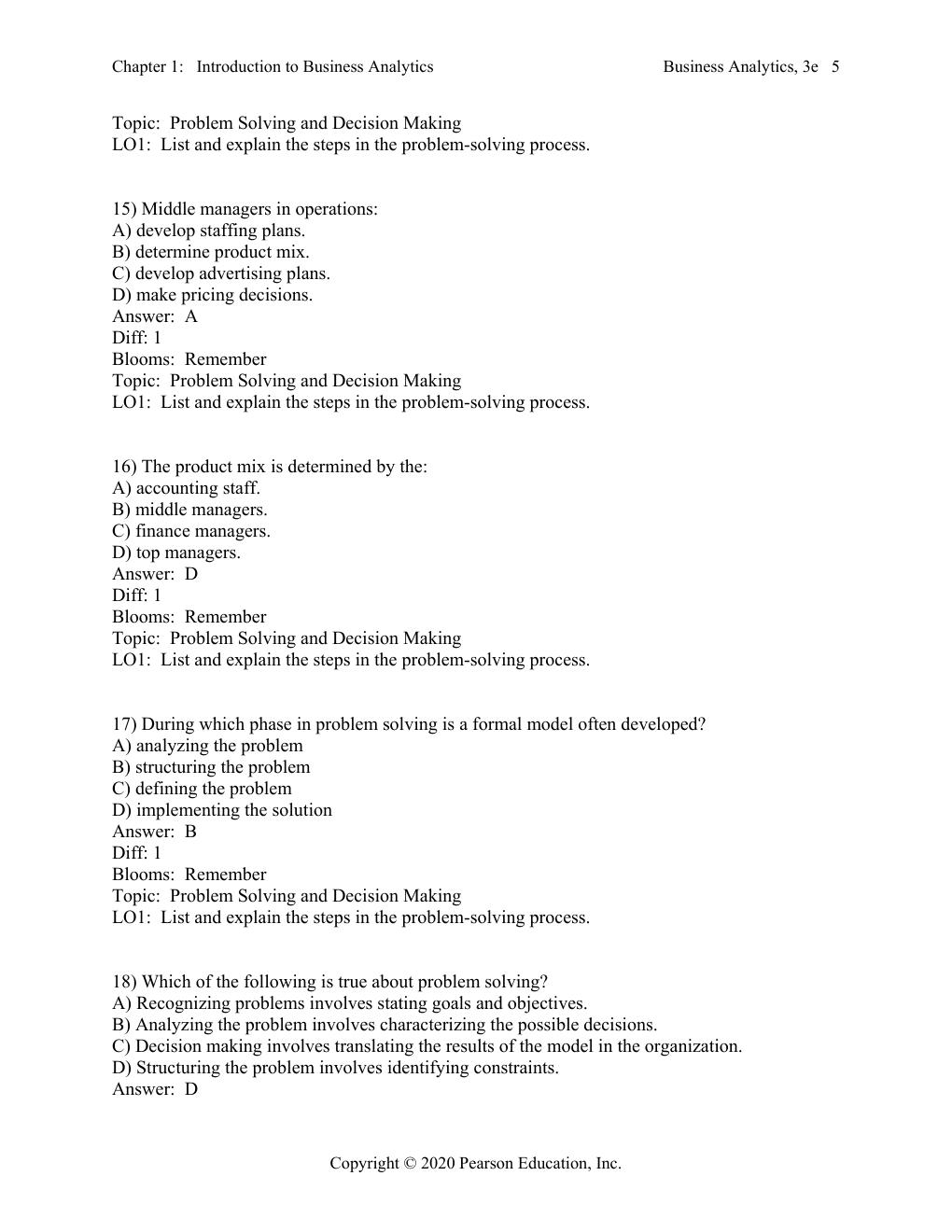 Preview page 6 of Test Bank For Business Analytics 3rd Edition By James Evans