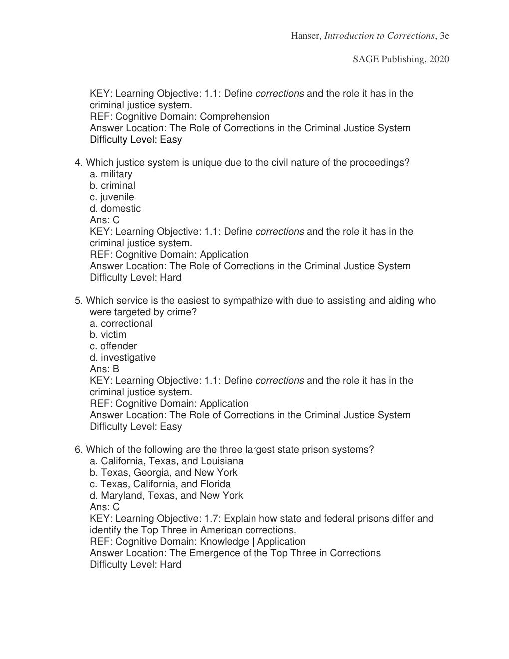 Preview page 3 of Test Bank For Introduction to Corrections 3rd Edition By Robert Hanser