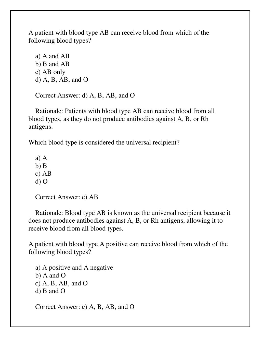 Preview page 2 of NURSING TRANSFUSION BLOOD TYPING & COMPATIBILITY REVIEW EXAM Q & A 2024
