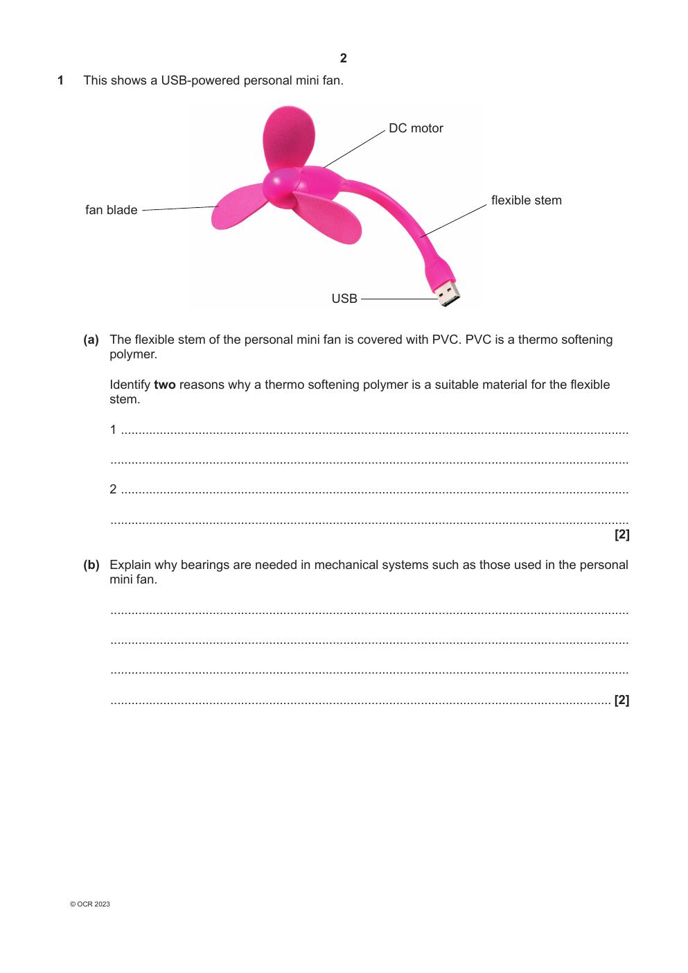 Preview page 3 of OCR 2023 Design and Technology H404/01: Principles of Design Engineering A Level Question Paper & Mark Scheme (Merged)