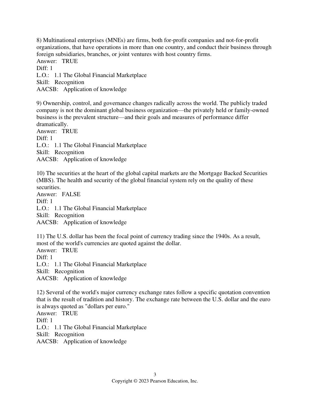 Preview page 3 of Test Bank For Multinational Business Finance 16th Edition (Global Edition) By David Eiteman, Arthur Stonehill, Michael M
