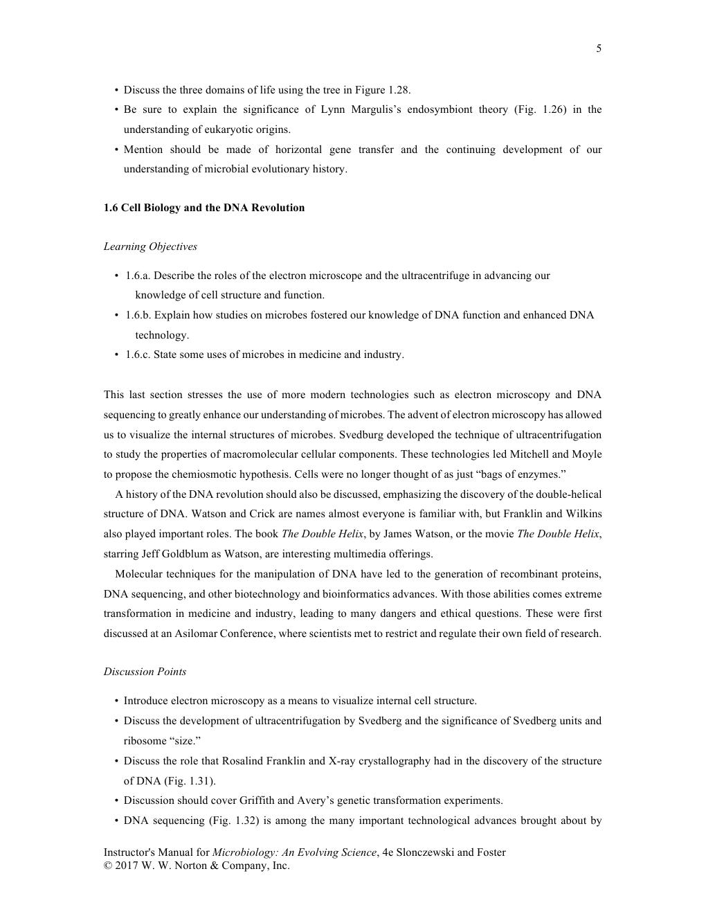 Preview page 6 of INSTRUCTORS MANUAL for Microbiology An Evolving Science 4th Edition BY Joan Slonczewski, John Watkins Foster