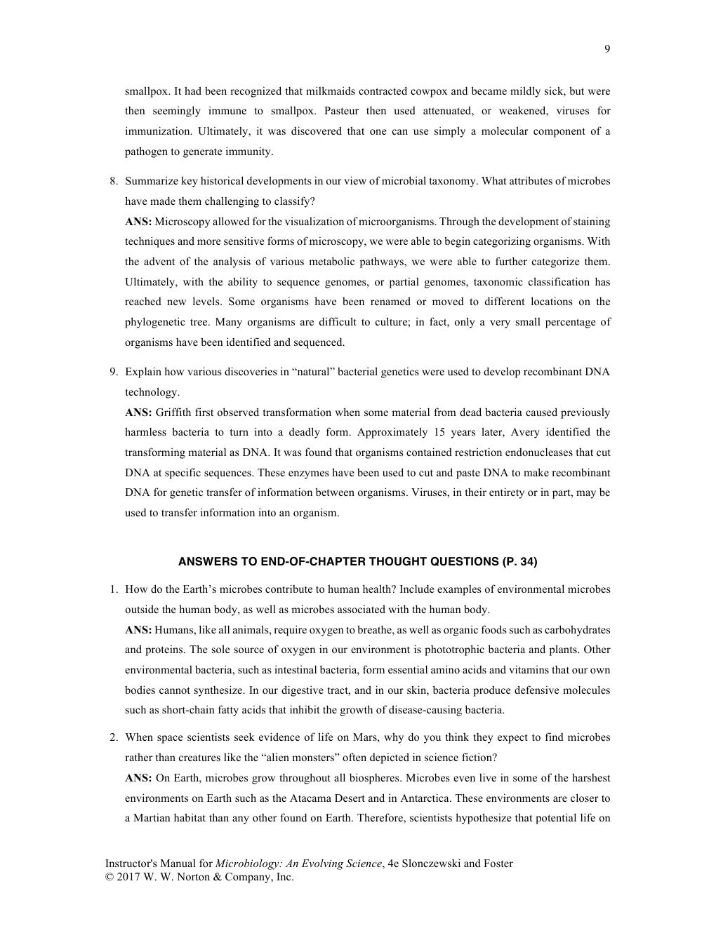 Preview page 10 of INSTRUCTORS MANUAL for Microbiology An Evolving Science 4th Edition BY Joan Slonczewski, John Watkins Foster