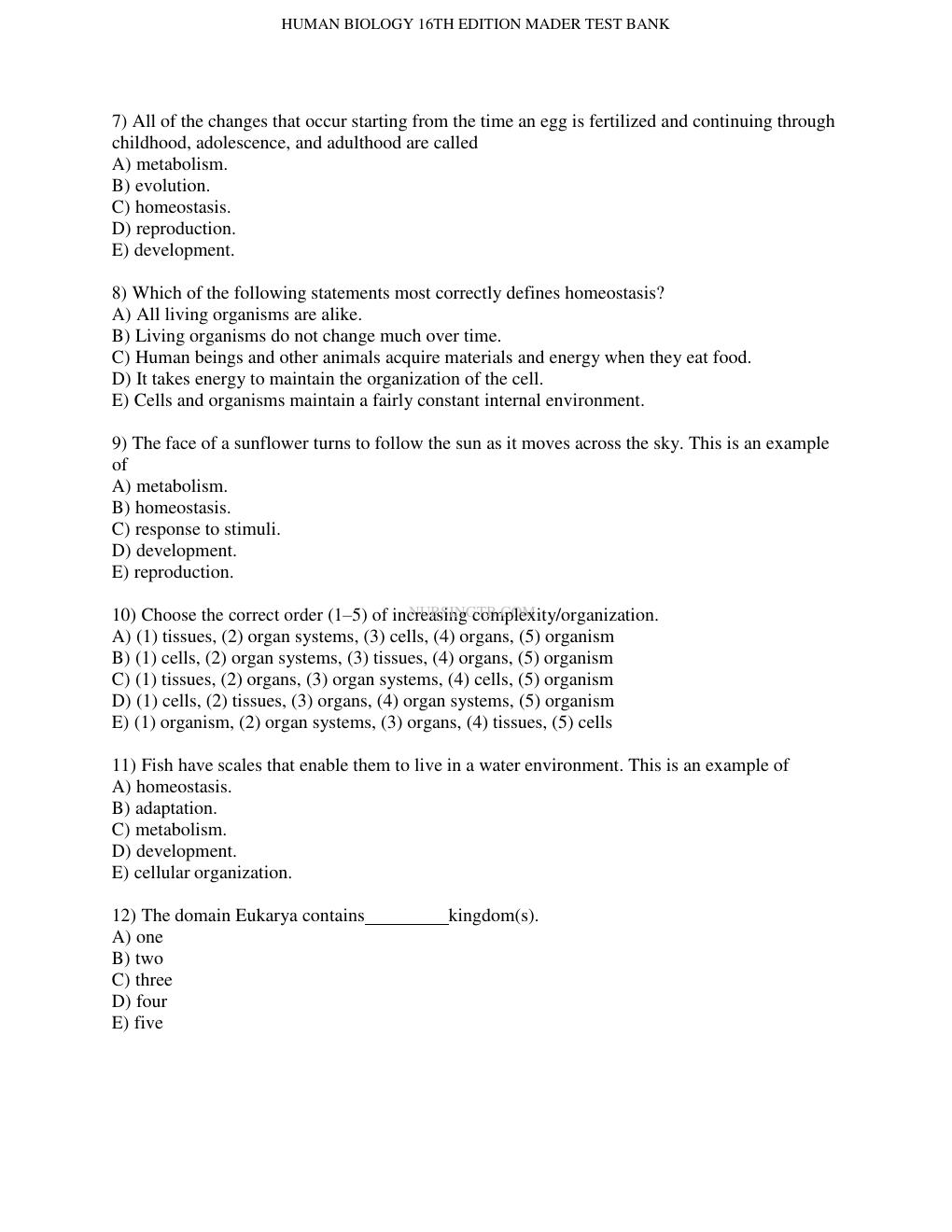 Preview page 2 of Test Bank for Human Biology 16th Edition Mader All Chapters