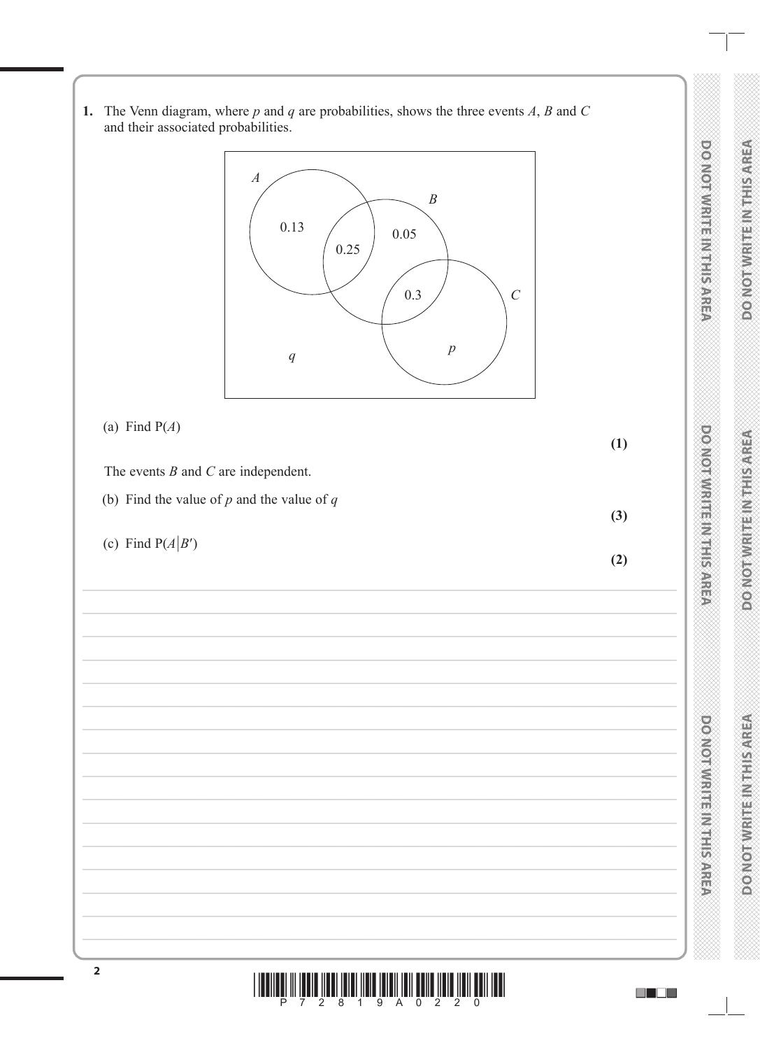 Preview page 2 of PEARSON EDEXCEL A LEVEL JUNE 2023 MATHS PAPER 31 : Statistics Question Paper